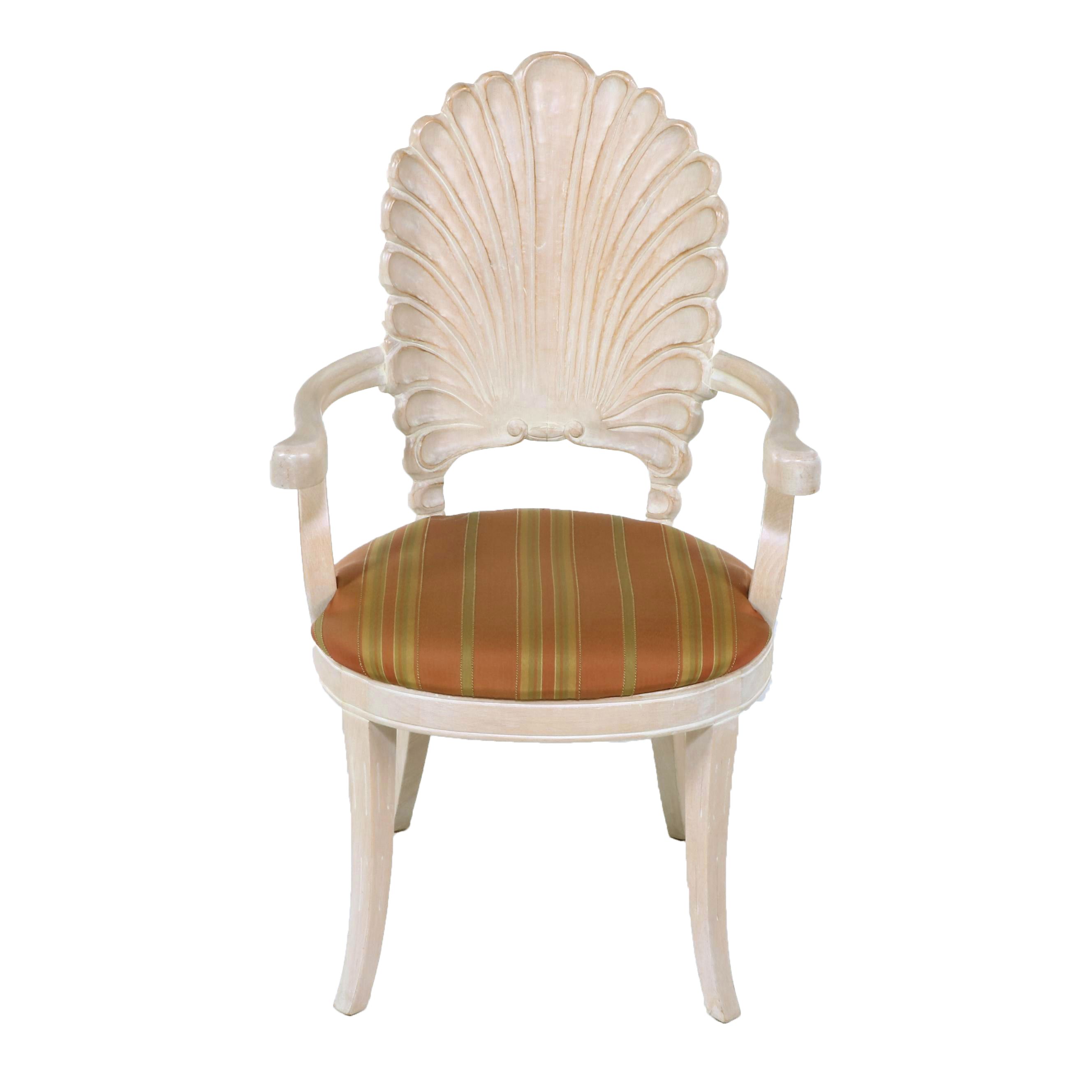 Venetian Style Carved Wood Shell Back Armchair