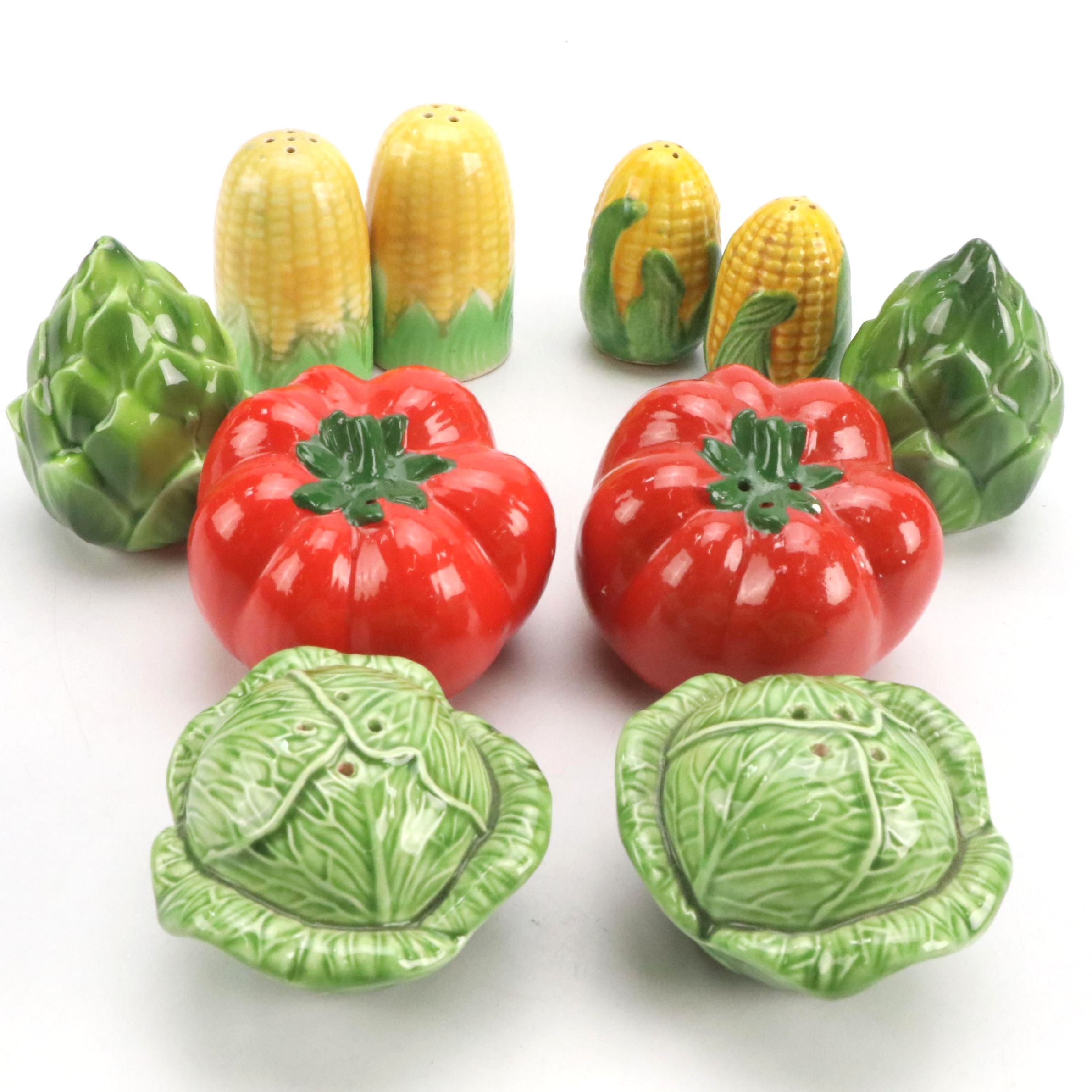Ceramic Vegetable Shaped Salt and Pepper Shakers, Mid to Late 20th Century