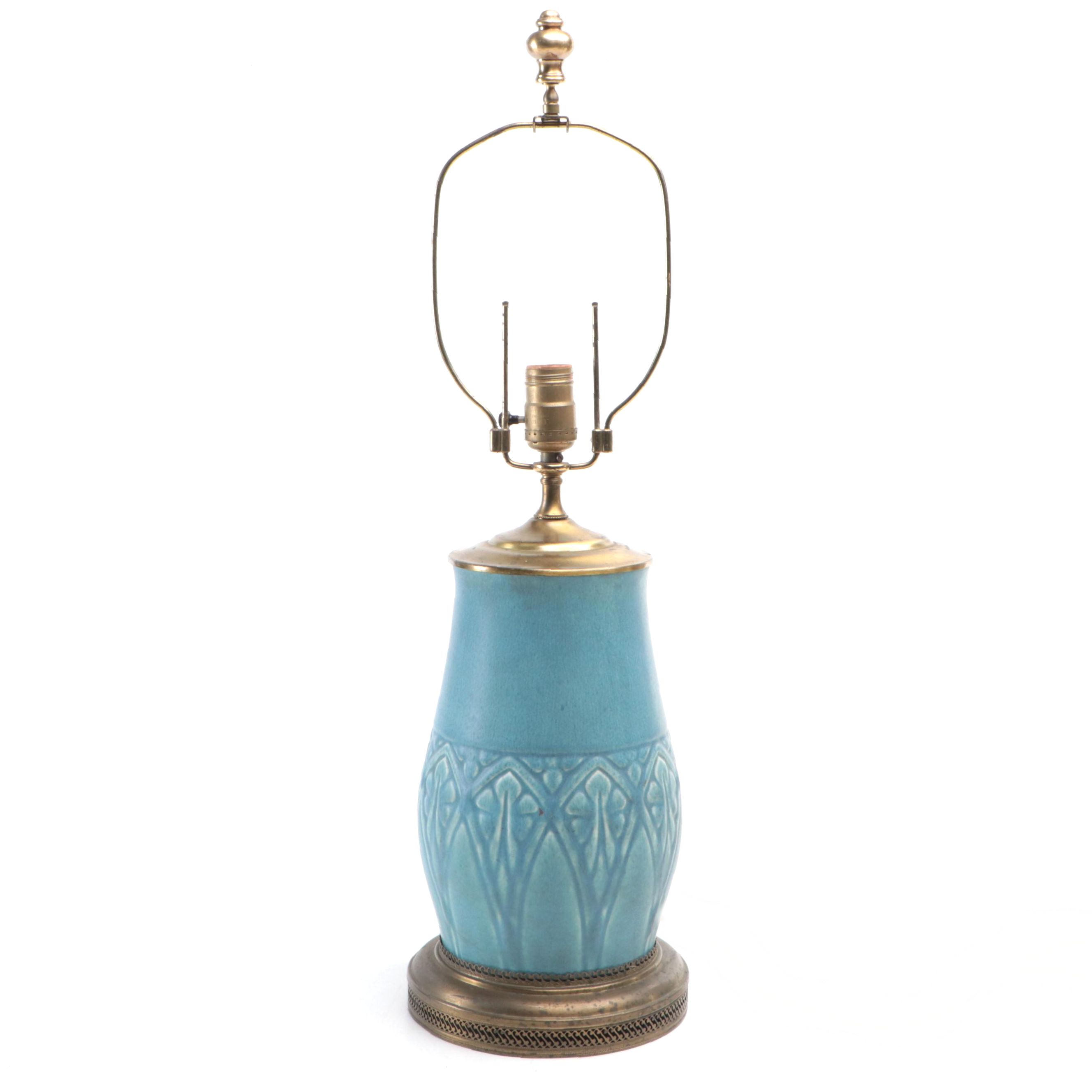 Arts and Crafts Blue Matte Glaze Lamp Attributed to Rookwood Pottery