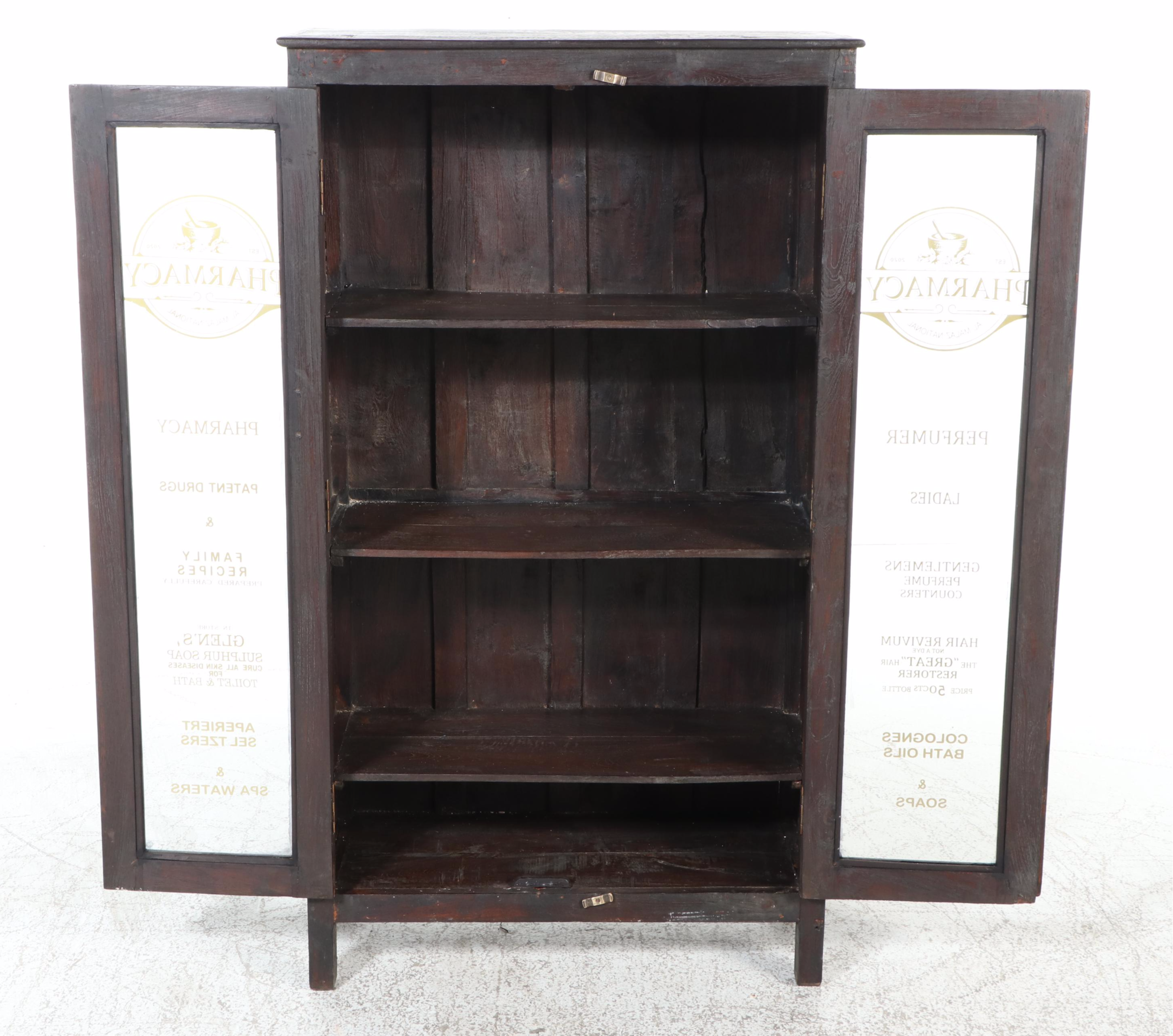 Primitive Style Teak and Glass Pharmacy Cabinet