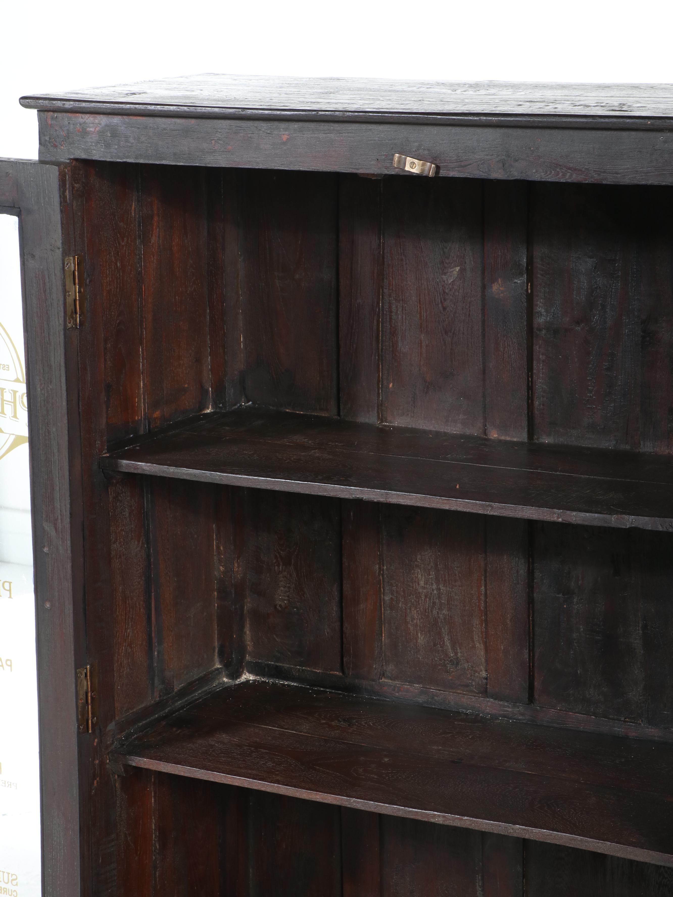 Primitive Style Teak and Glass Pharmacy Cabinet
