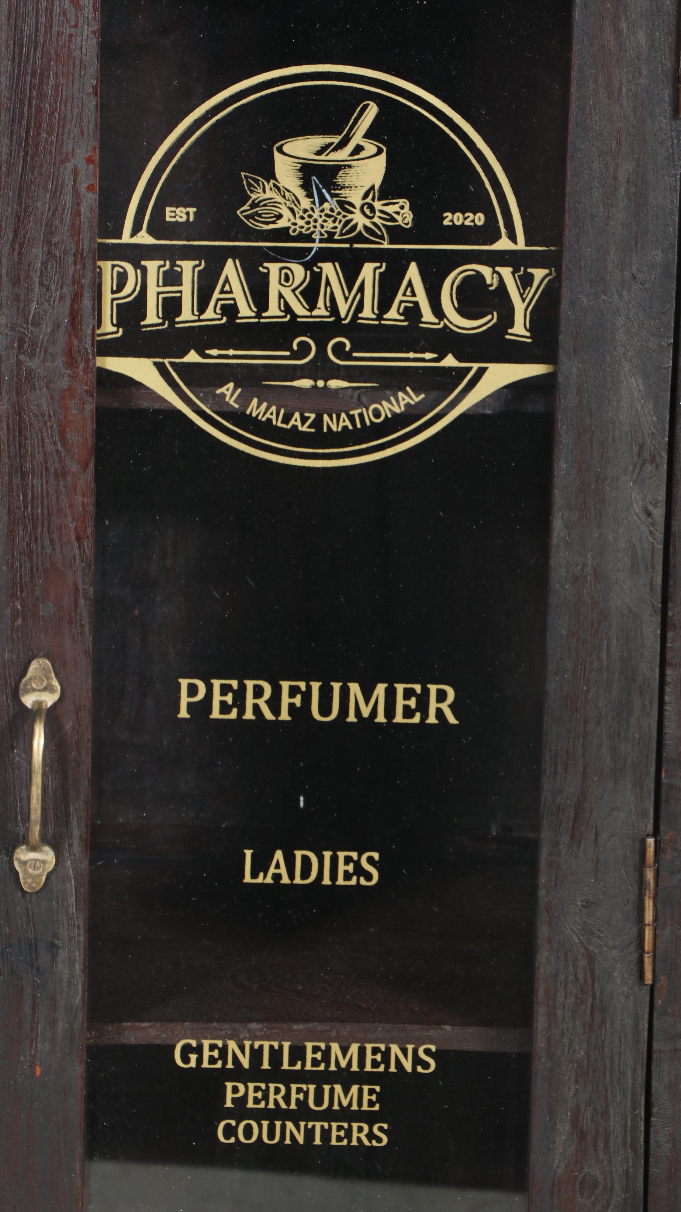 Primitive Style Teak and Glass Pharmacy Cabinet