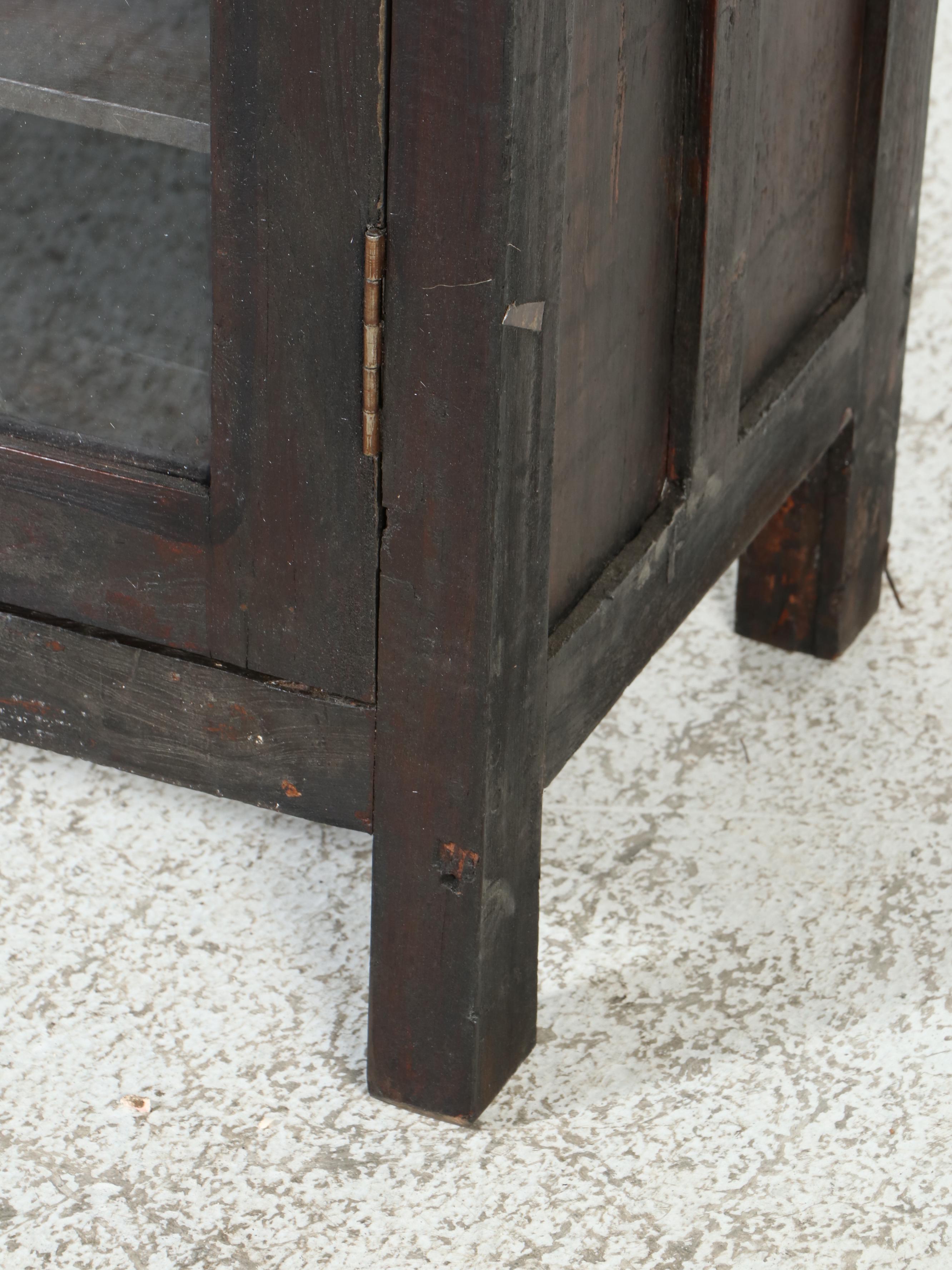 Primitive Style Teak and Glass Pharmacy Cabinet