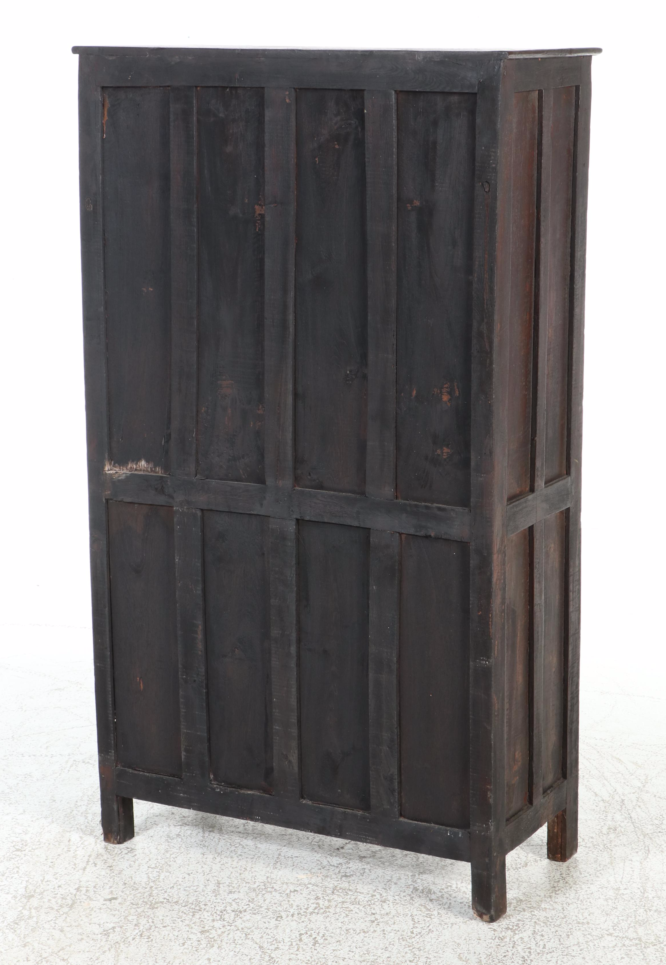 Primitive Style Teak and Glass Pharmacy Cabinet