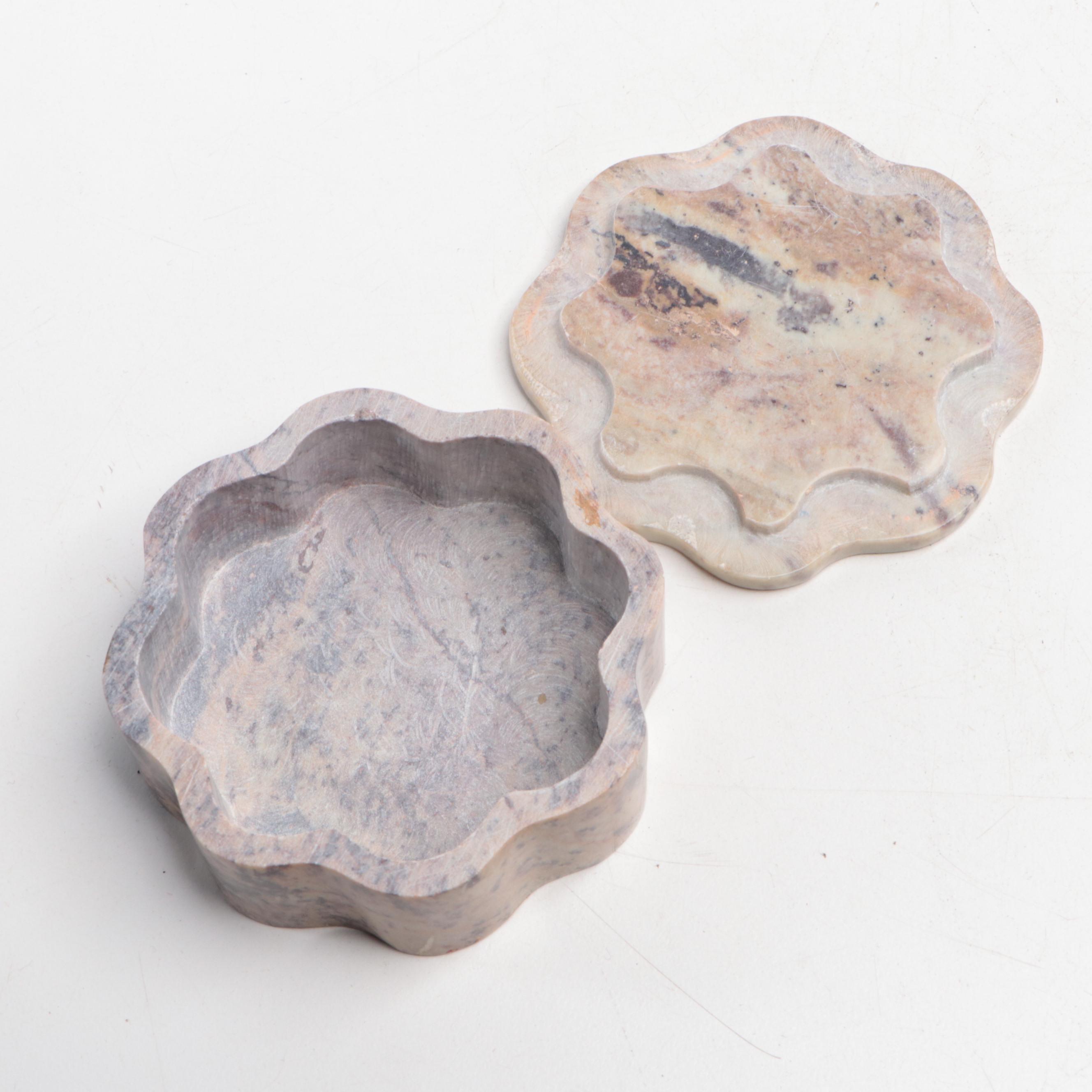 Indian Soapstone Box with Stone & Mother-Of-Pearl Inlay, More Table Accessories