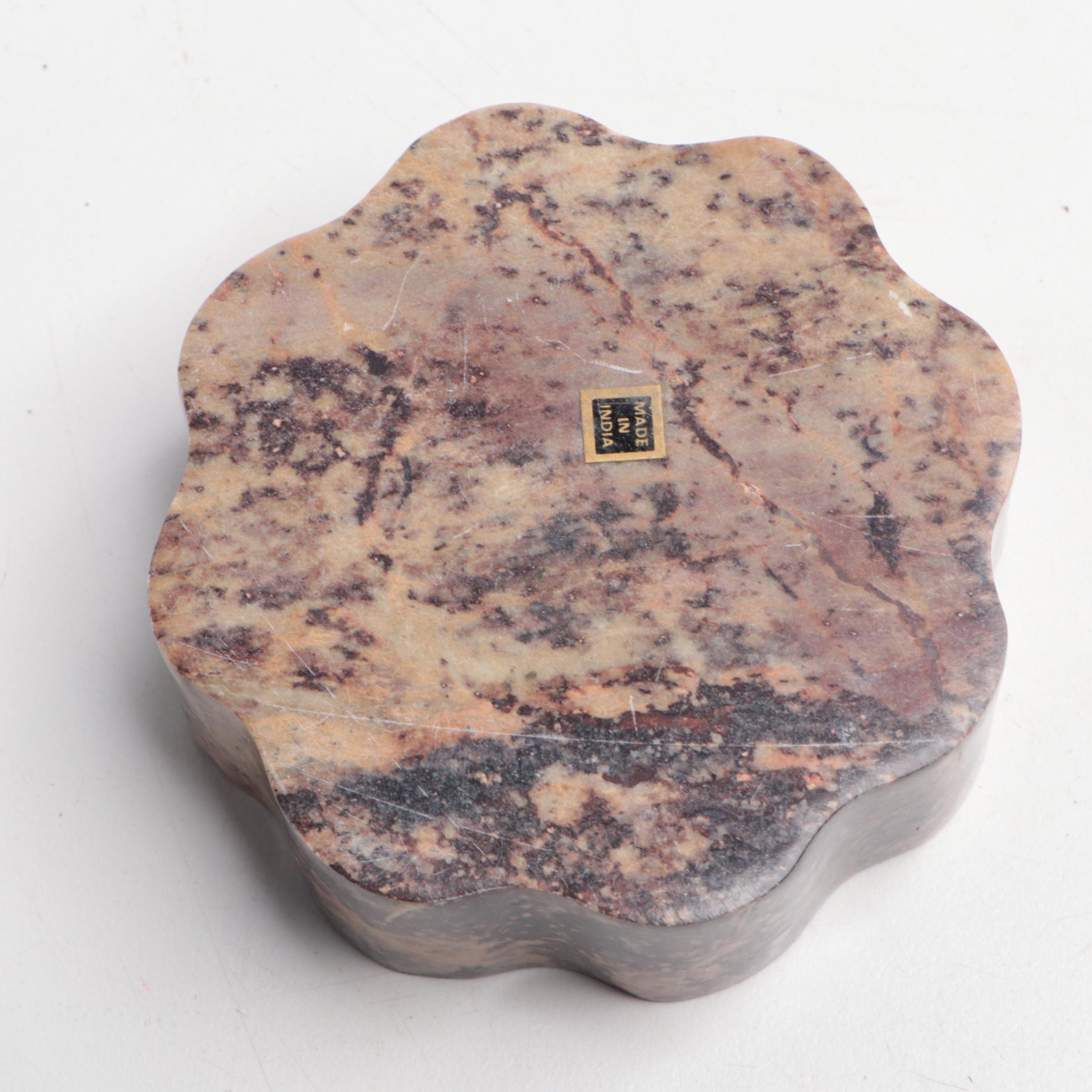 Indian Soapstone Box with Stone & Mother-Of-Pearl Inlay, More Table Accessories