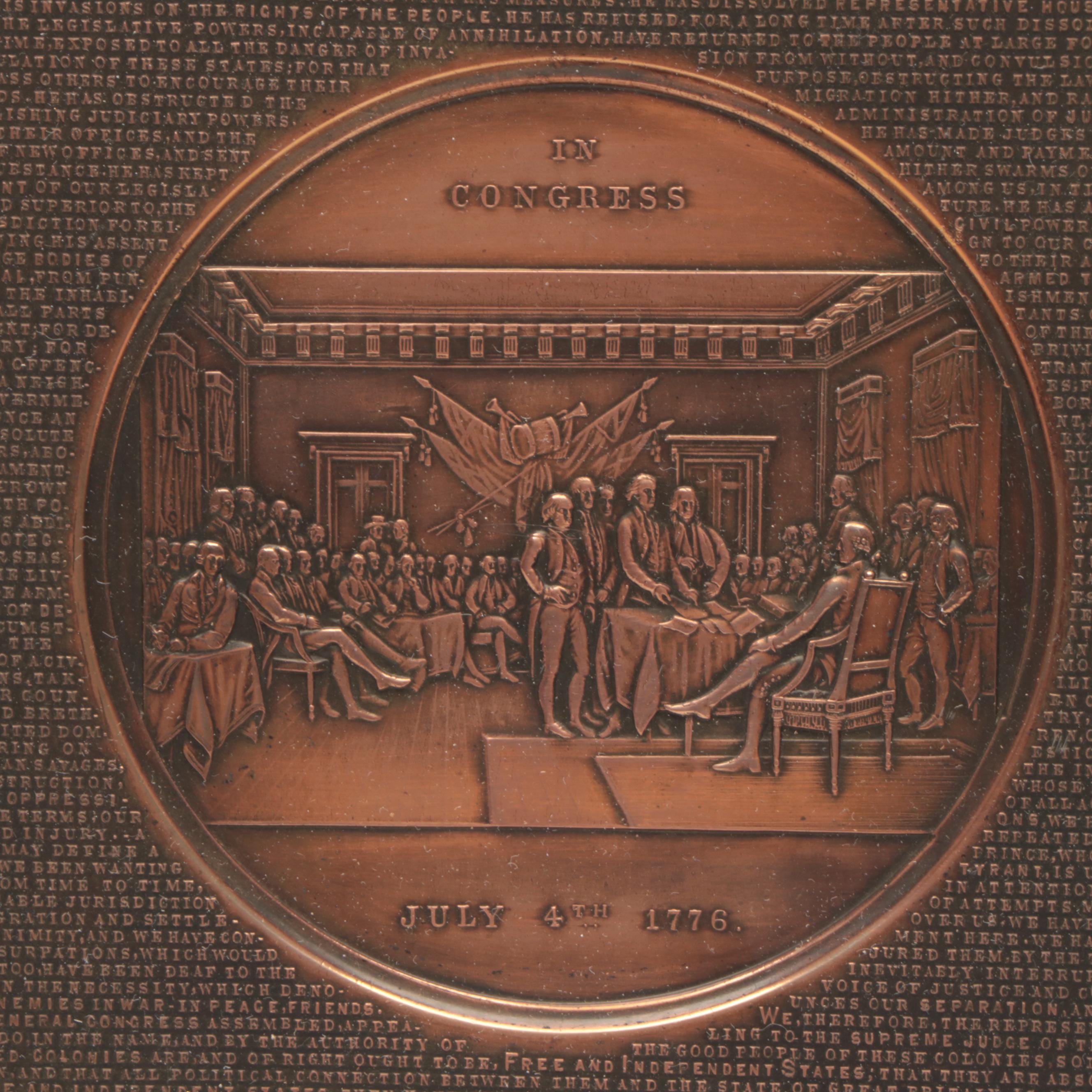 Framed Copper Plated Declaration of Independence Plaque after Samuel H. Black