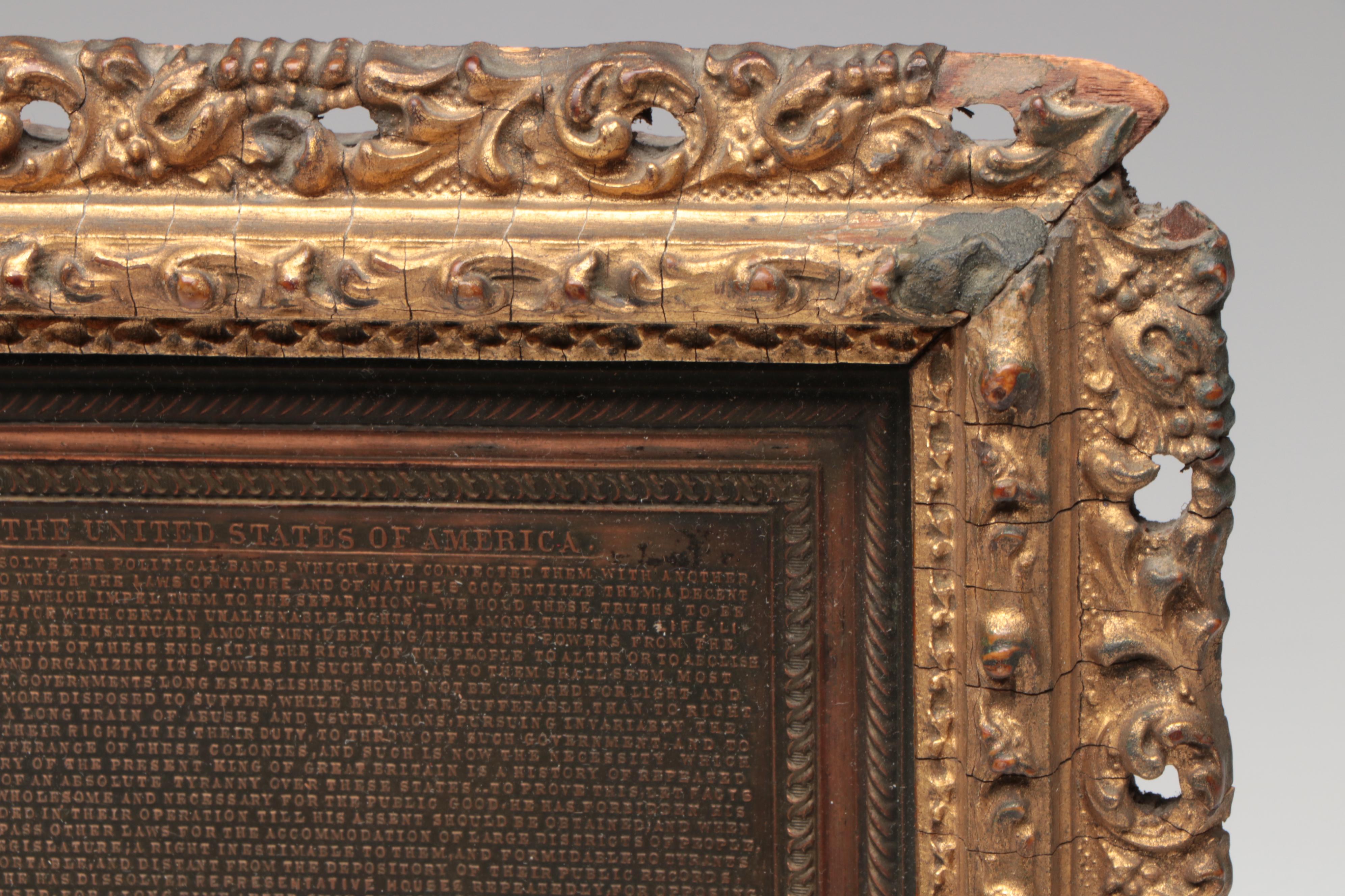 Framed Copper Plated Declaration of Independence Plaque after Samuel H. Black