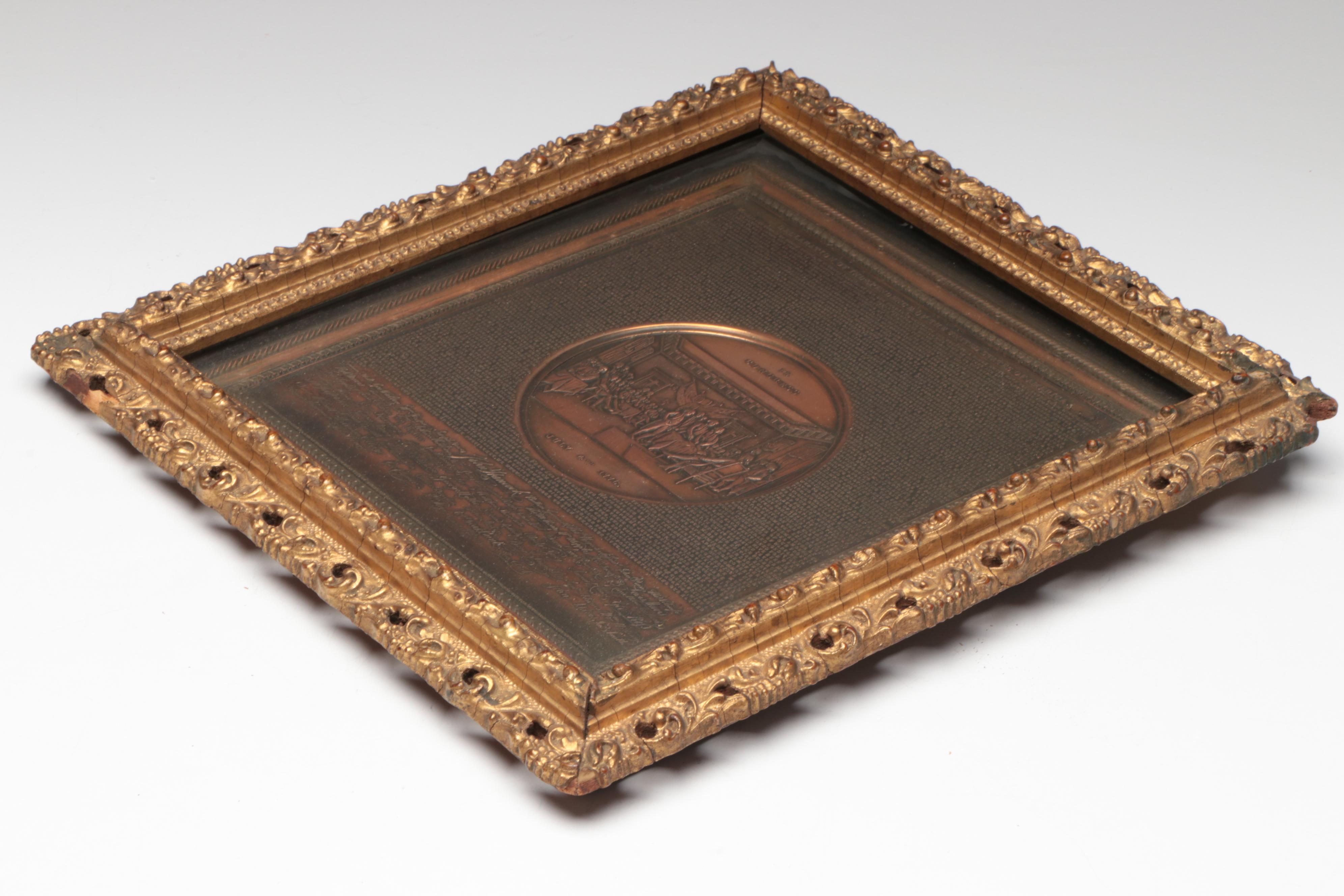 Framed Copper Plated Declaration of Independence Plaque after Samuel H. Black