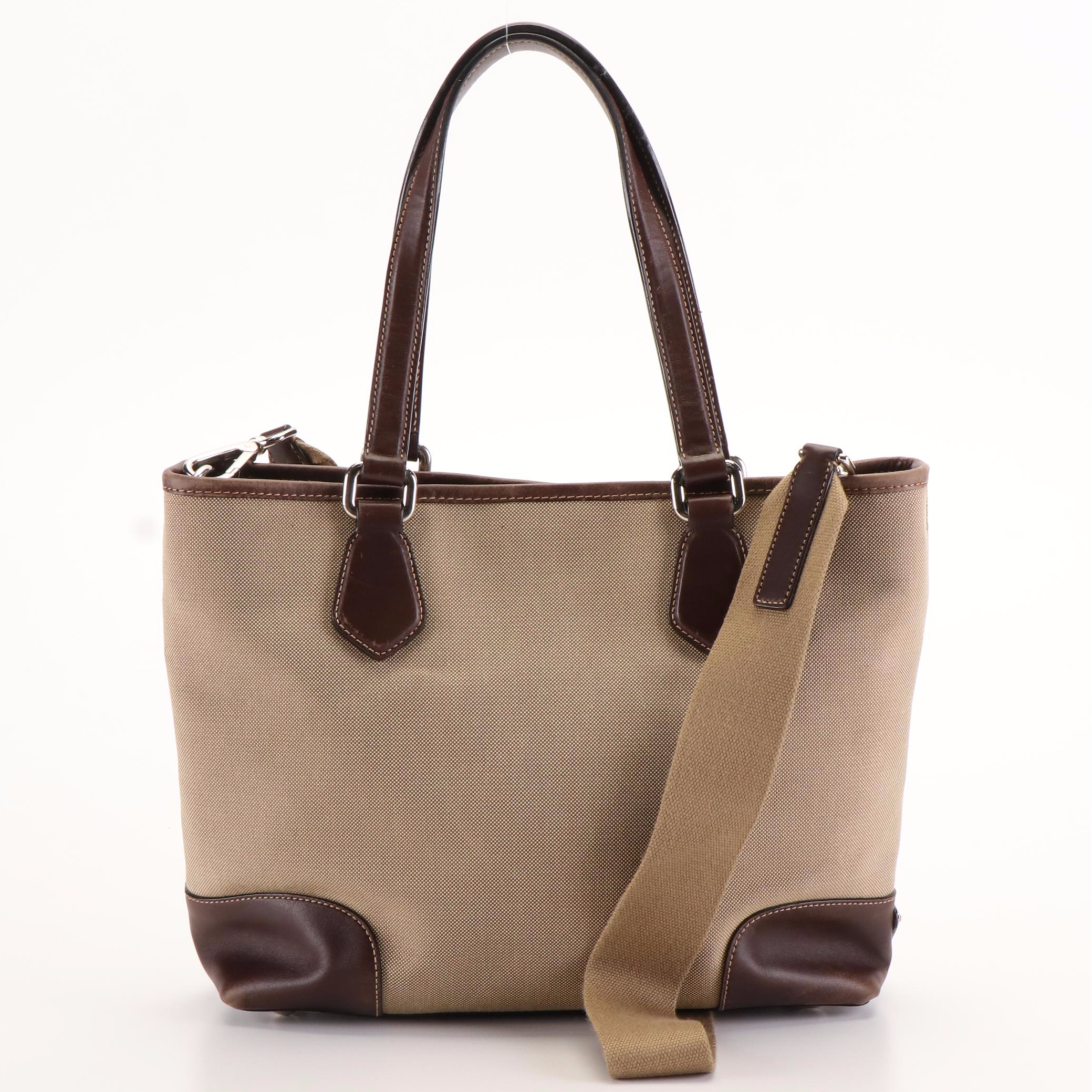 Prada Canapa Logo Canvas Jacquard and Leather Shoulder Tote Bag