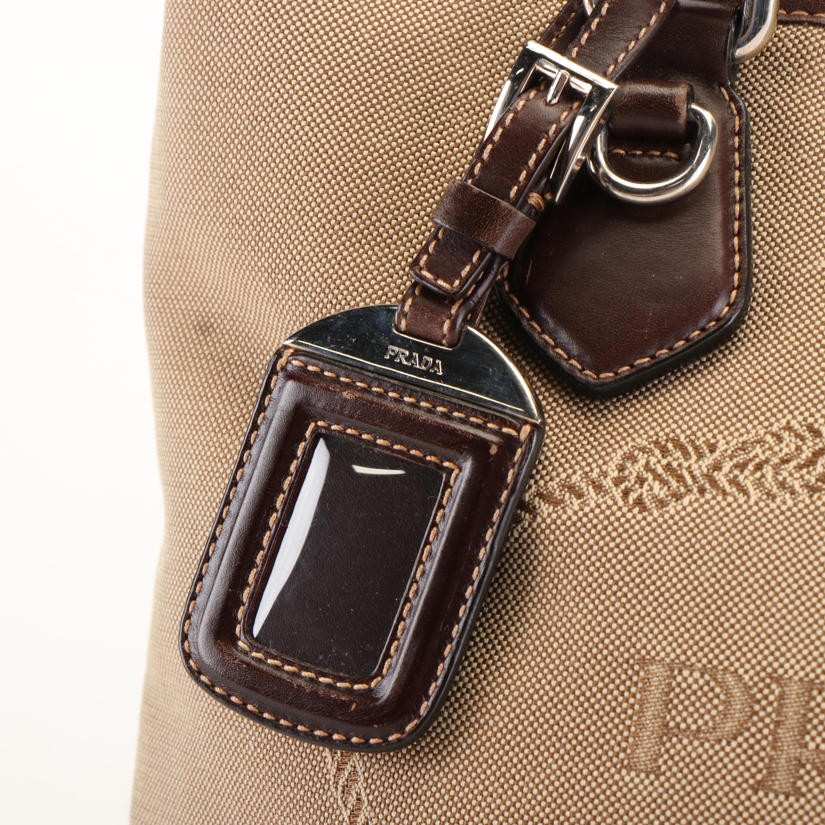 Prada Canapa Logo Canvas Jacquard and Leather Shoulder Tote Bag