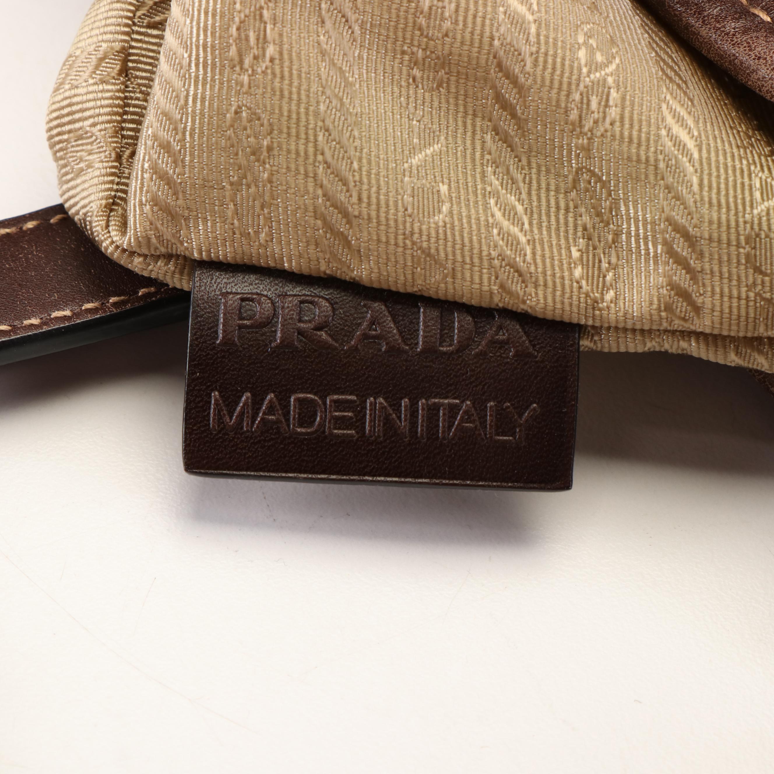 Prada Canapa Logo Canvas Jacquard and Leather Shoulder Tote Bag