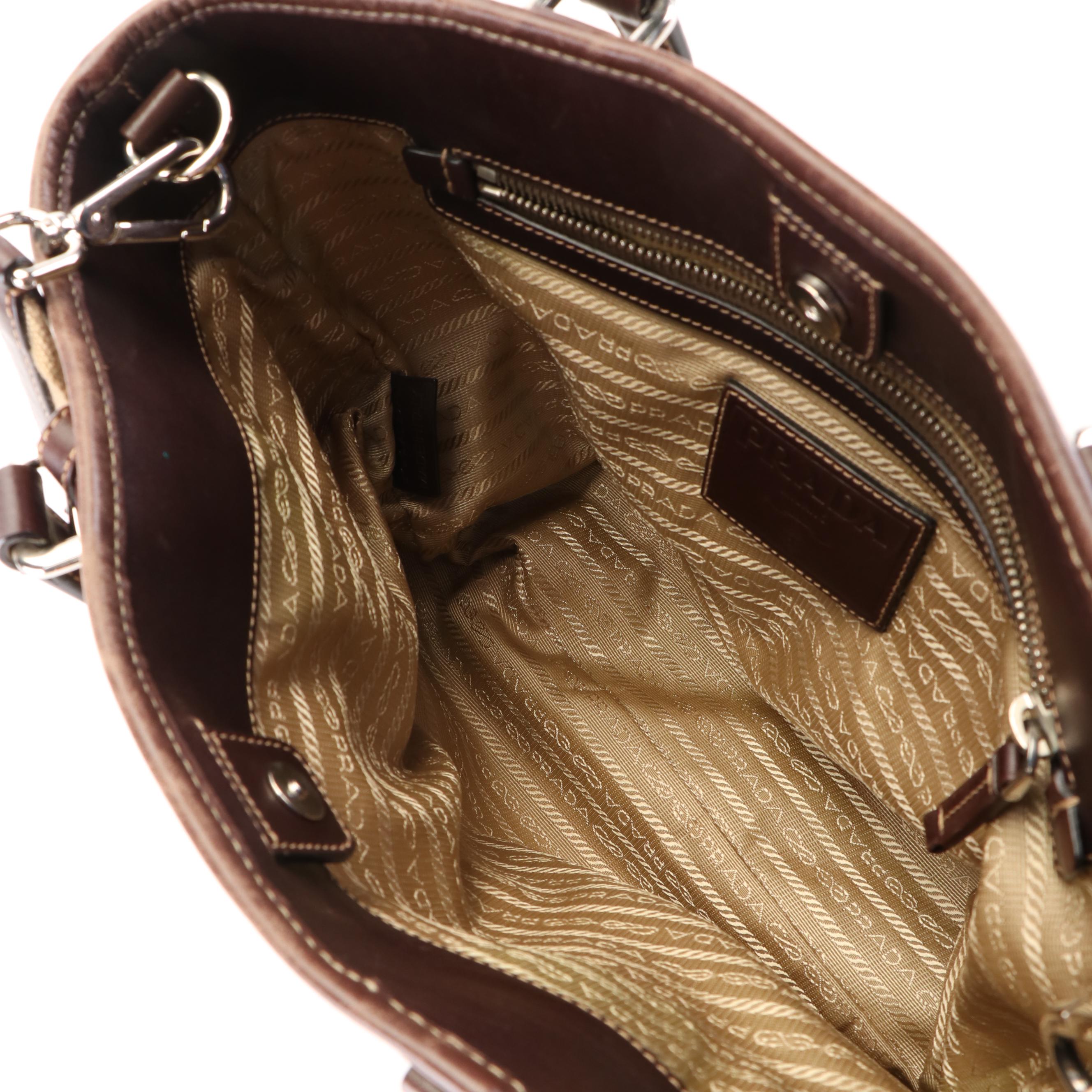 Prada Canapa Logo Canvas Jacquard and Leather Shoulder Tote Bag