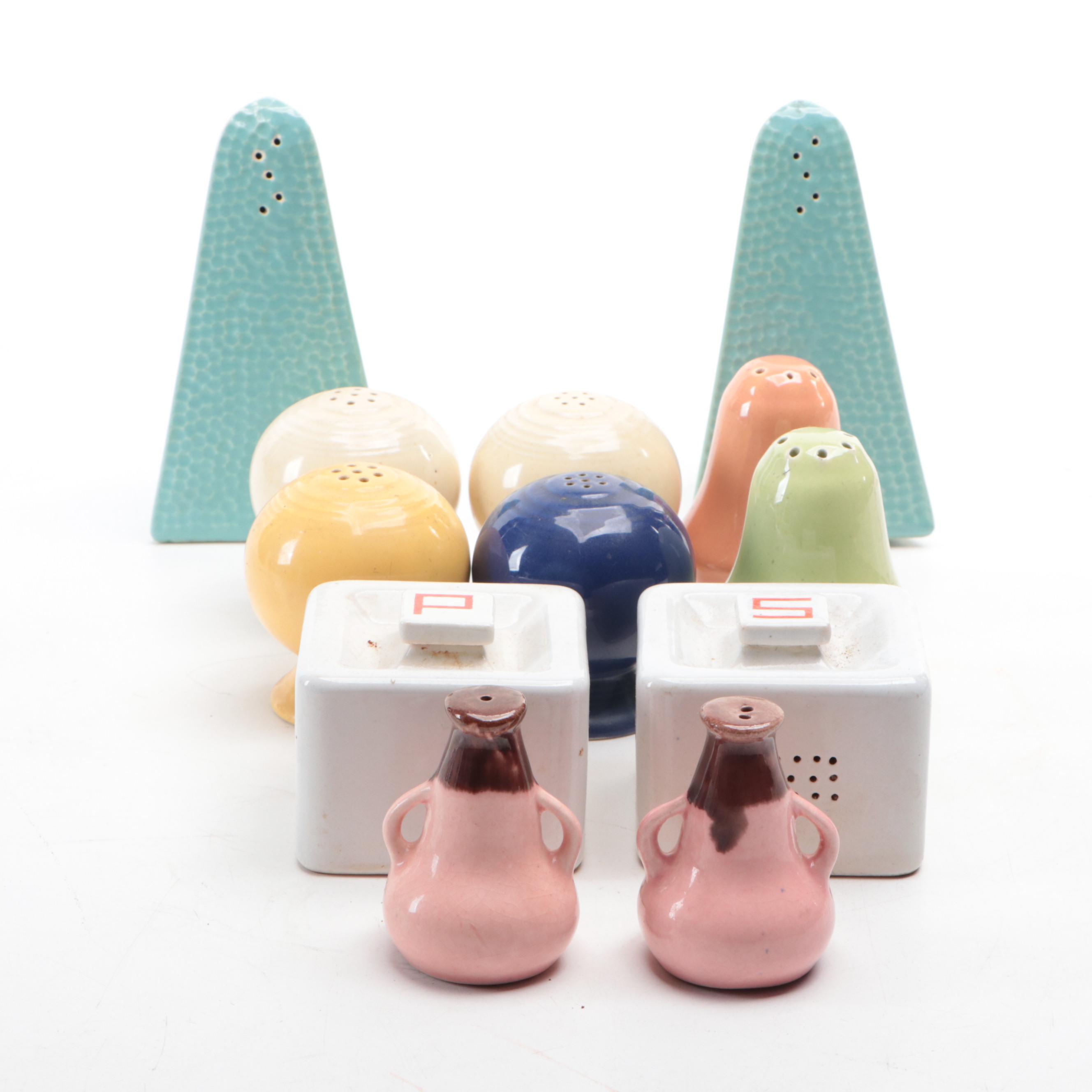 Mid Century Modern White and Color Block Ceramic Shaker Sets