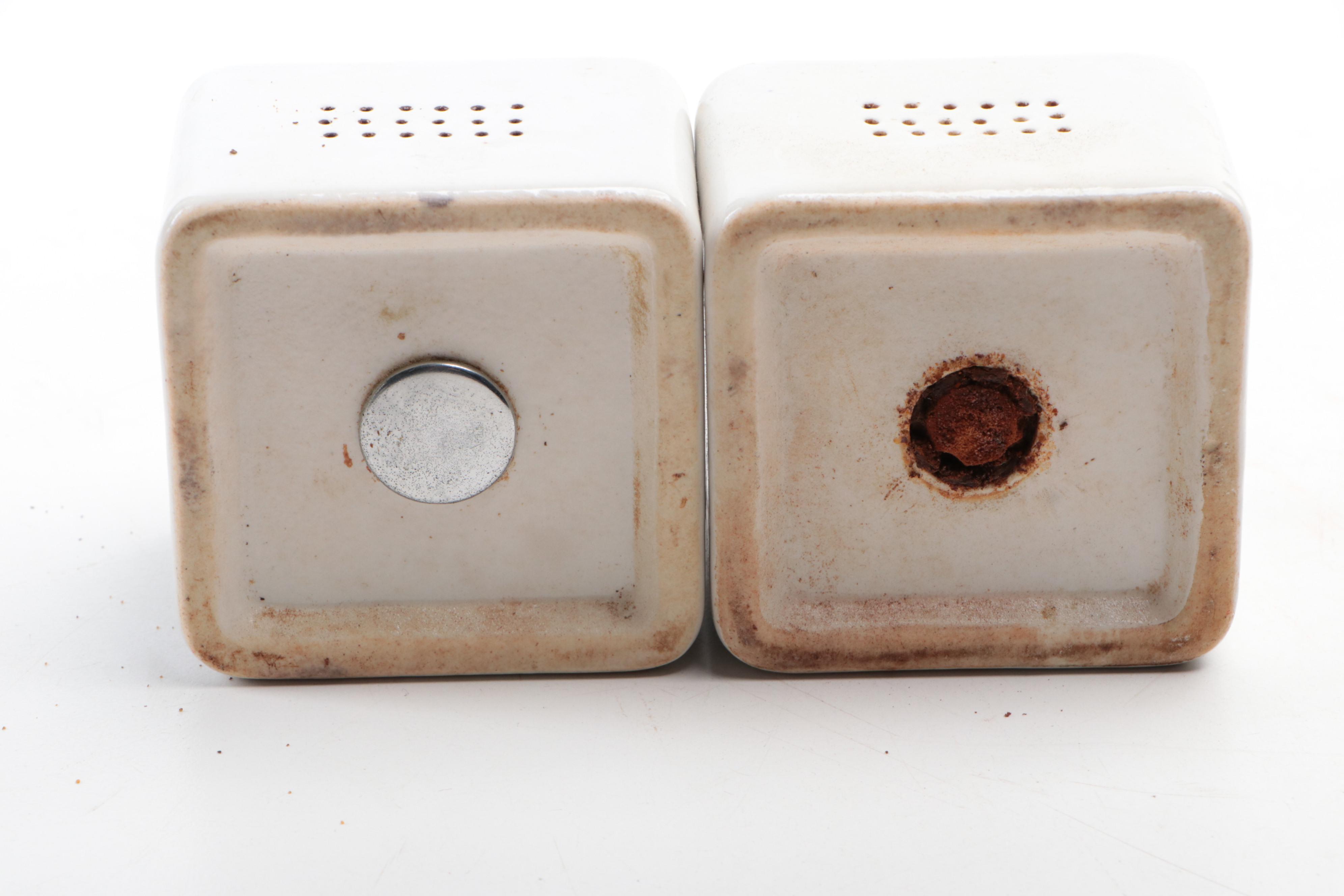 Mid Century Modern White and Color Block Ceramic Shaker Sets