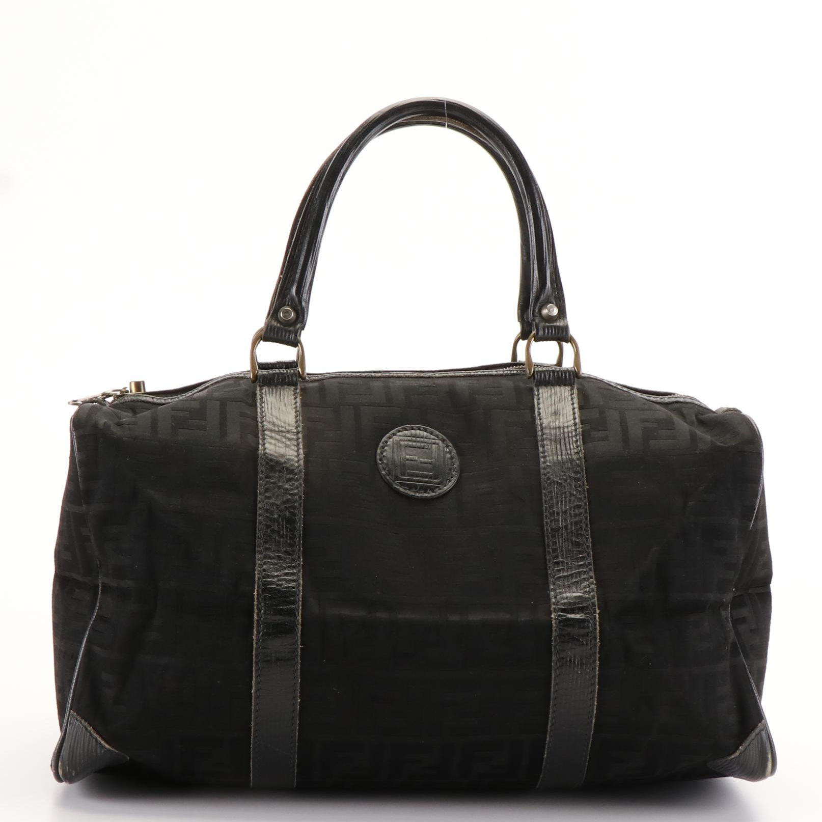 Fendi Boston Handbag in Black Zucca Pattern Canvas and Leather