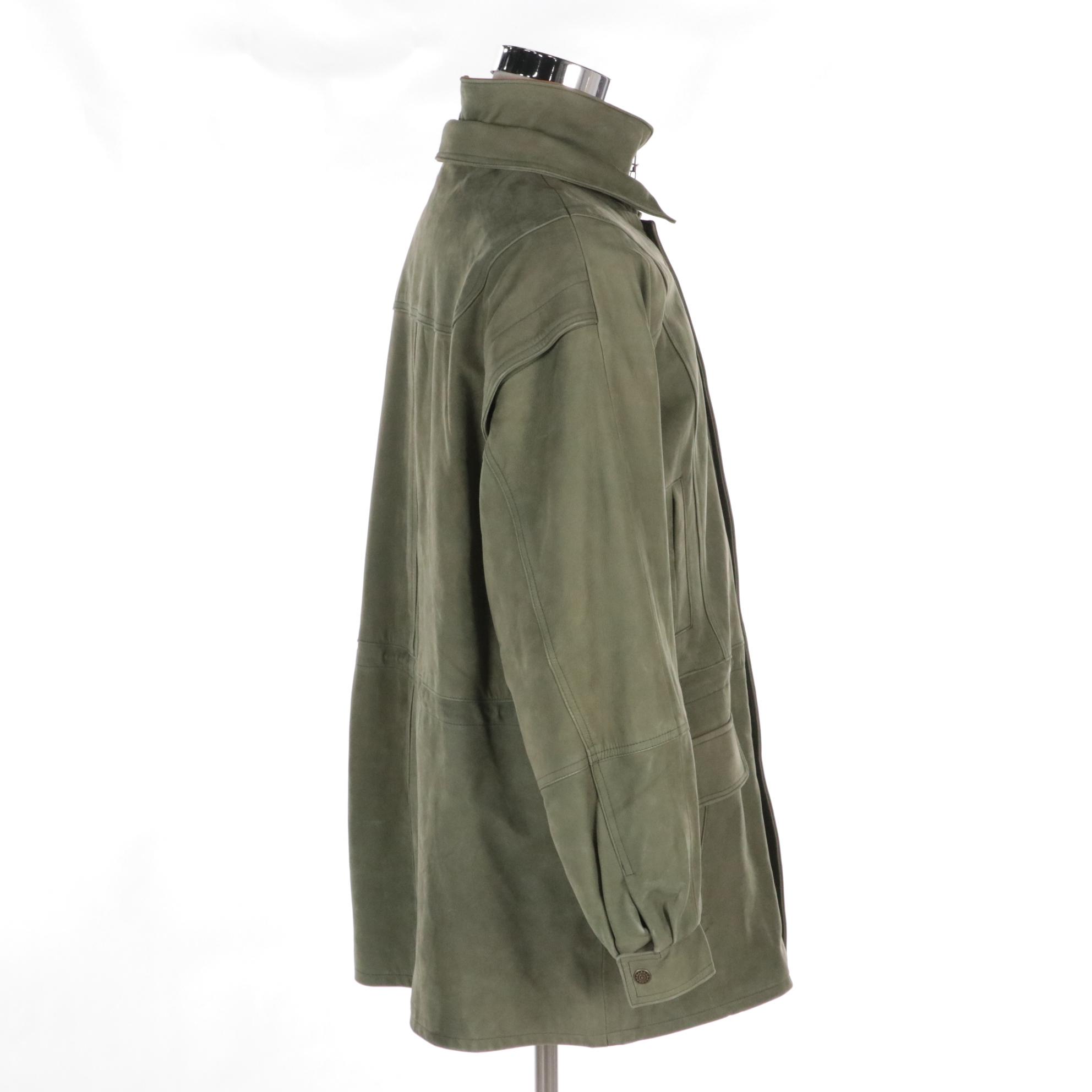 Men's A-Pro-Peaux Kasha Olive Green Leather Jacket with Tag