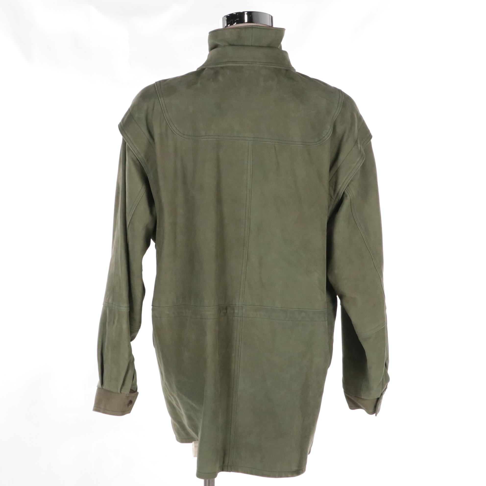 Men's A-Pro-Peaux Kasha Olive Green Leather Jacket with Tag