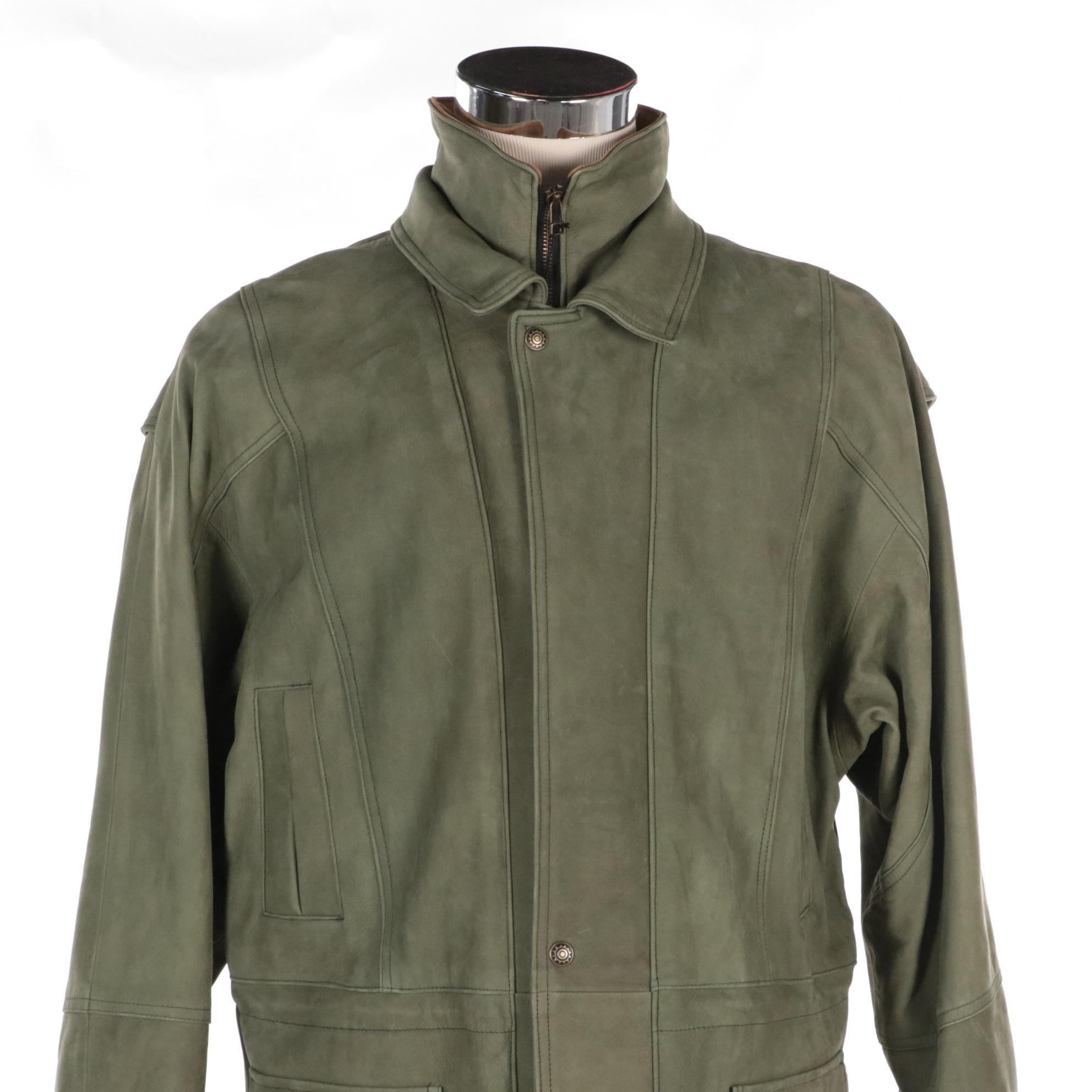 Men's A-Pro-Peaux Kasha Olive Green Leather Jacket with Tag