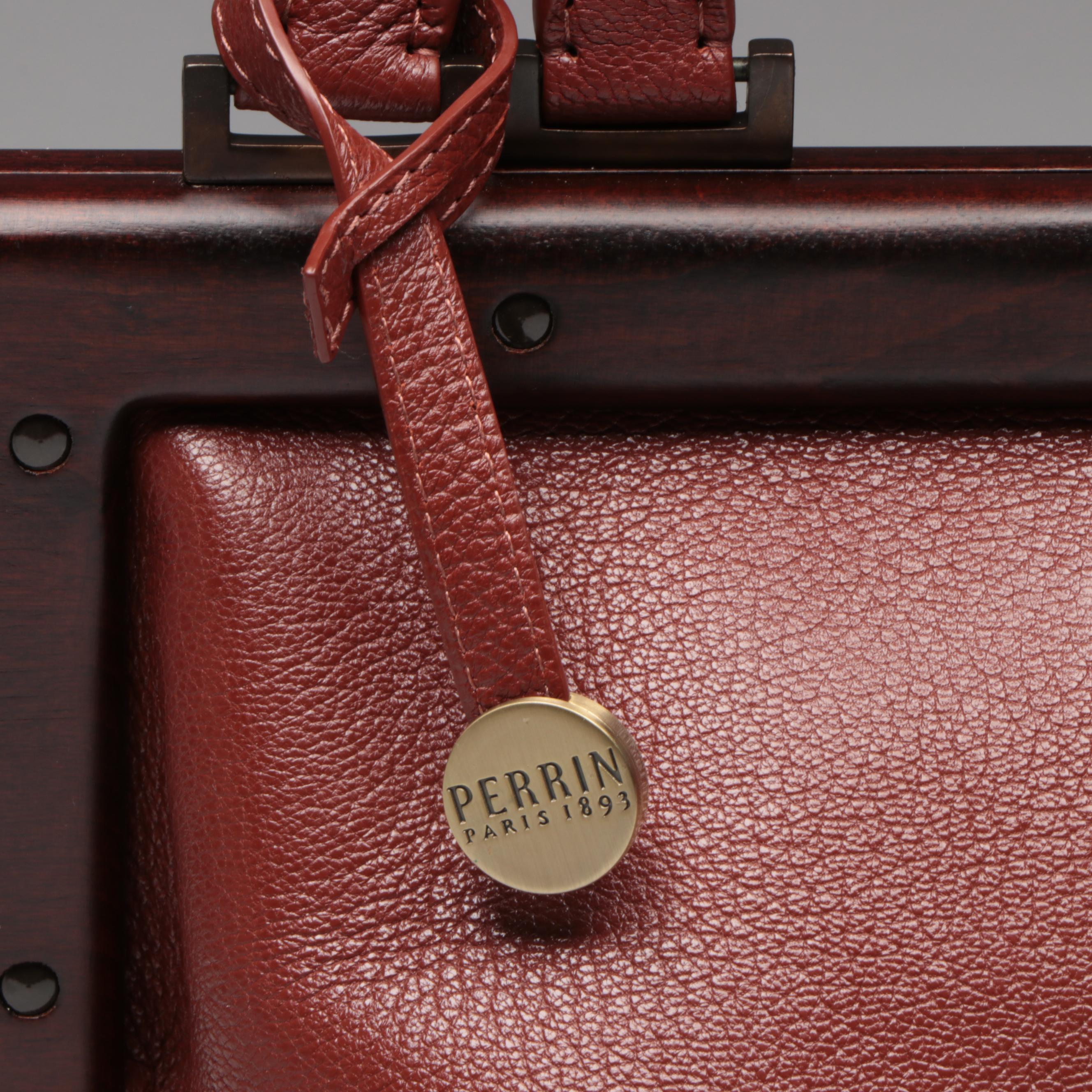 Perrin Top Handle Framed Handbag in Brown Grained Leather