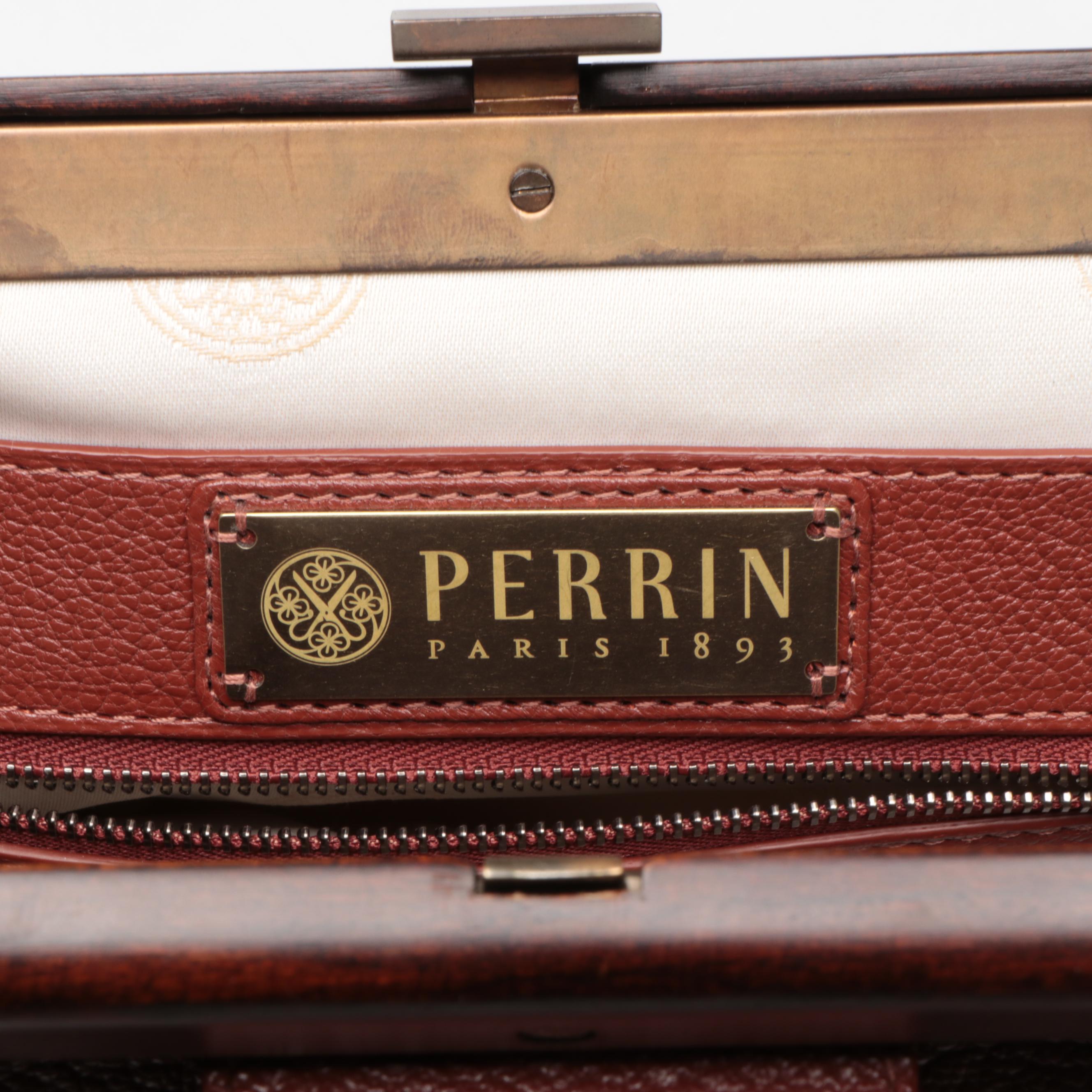 Perrin Top Handle Framed Handbag in Brown Grained Leather