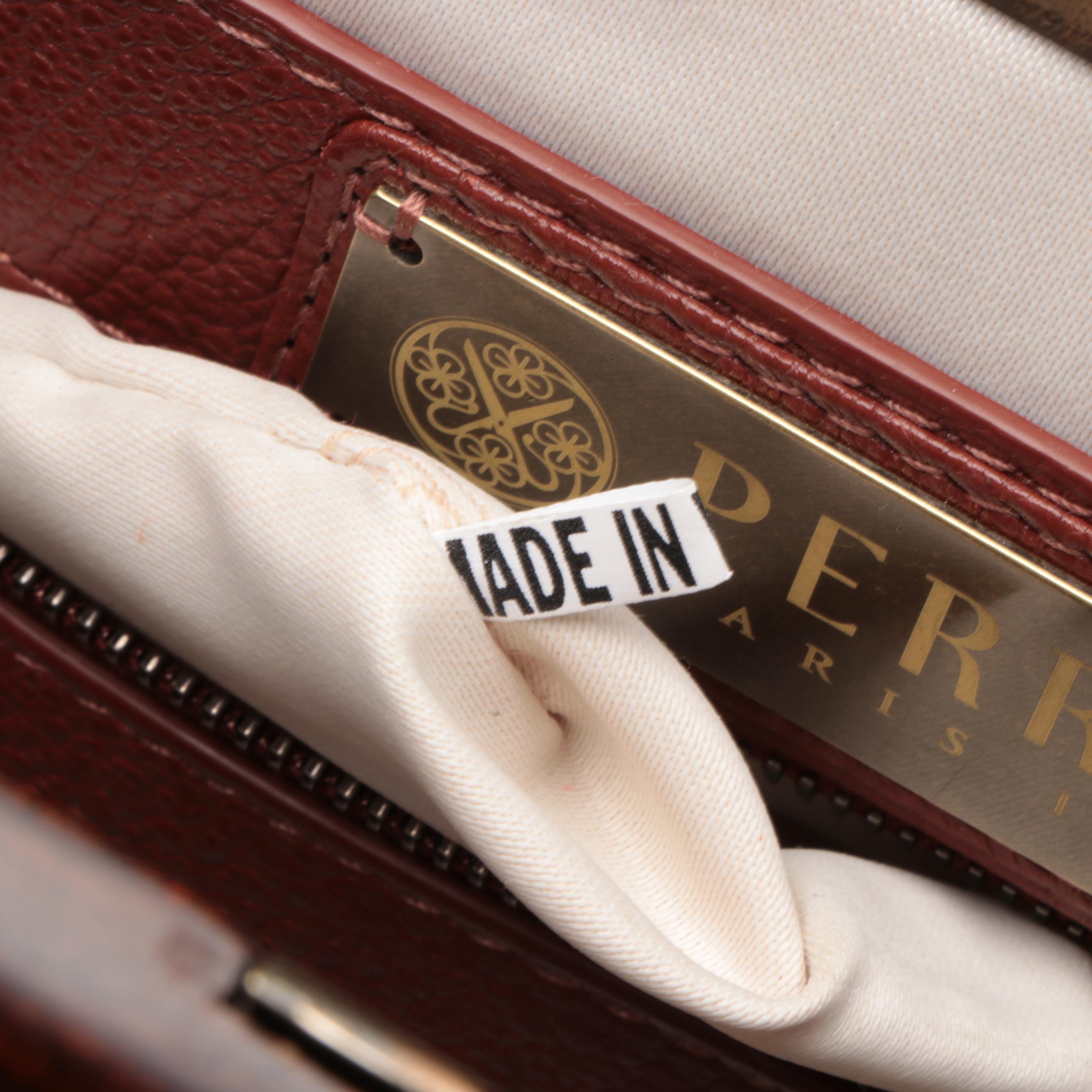 Perrin Top Handle Framed Handbag in Brown Grained Leather