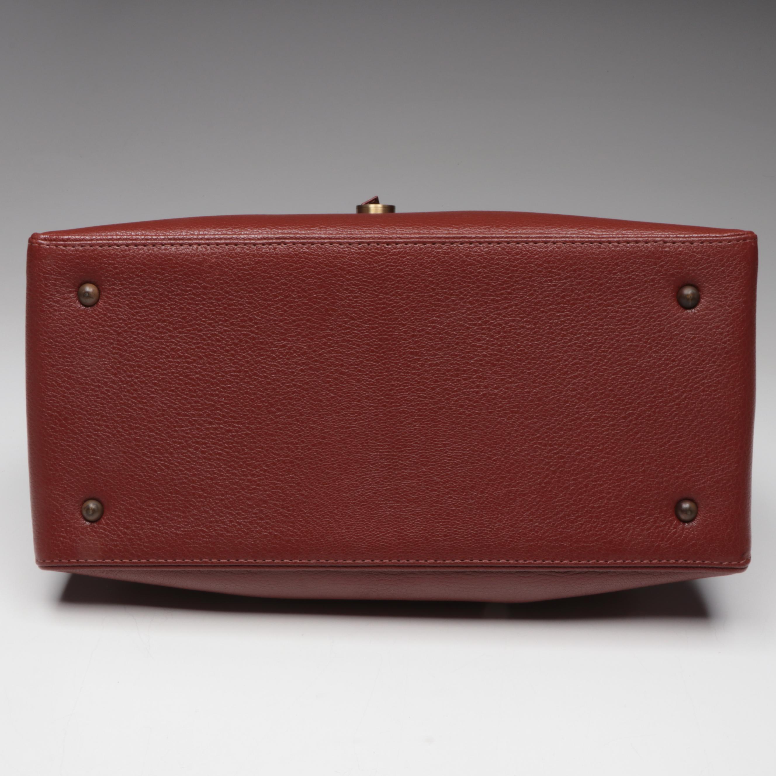 Perrin Top Handle Framed Handbag in Brown Grained Leather