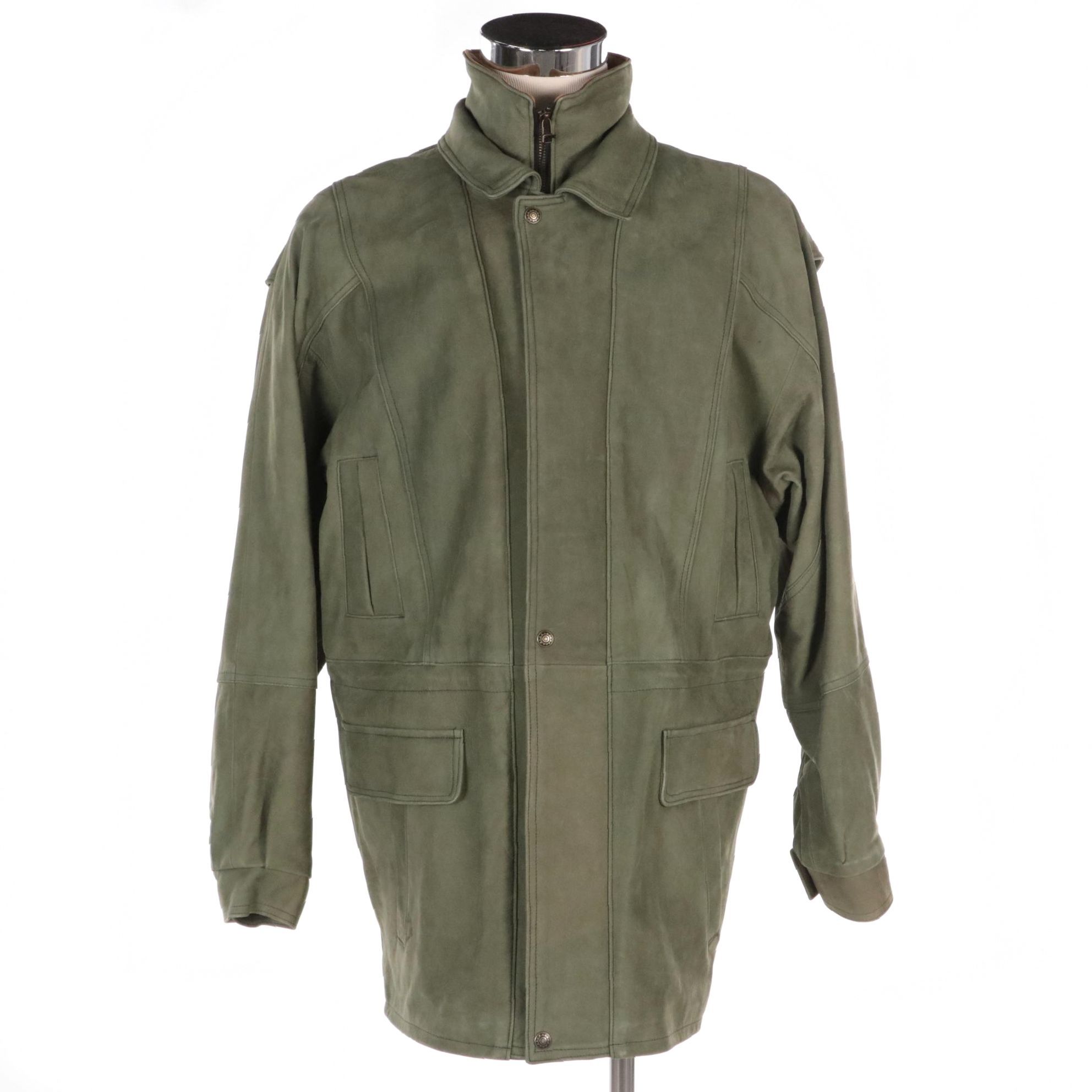 Men's A-Pro-Peaux Kasha Olive Green Leather Jacket with Tag