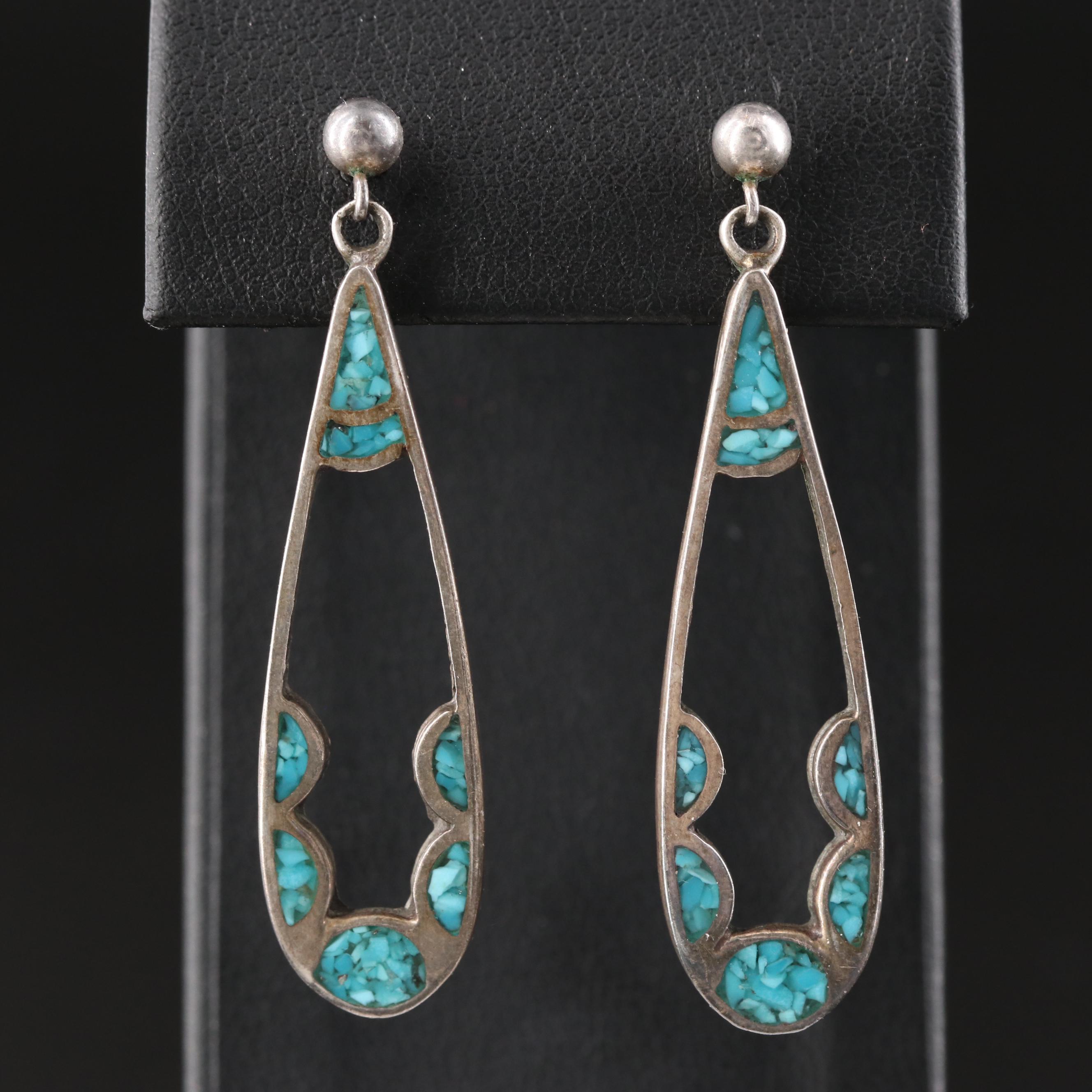 Southwestern Sterling Inlay Drop Earrings