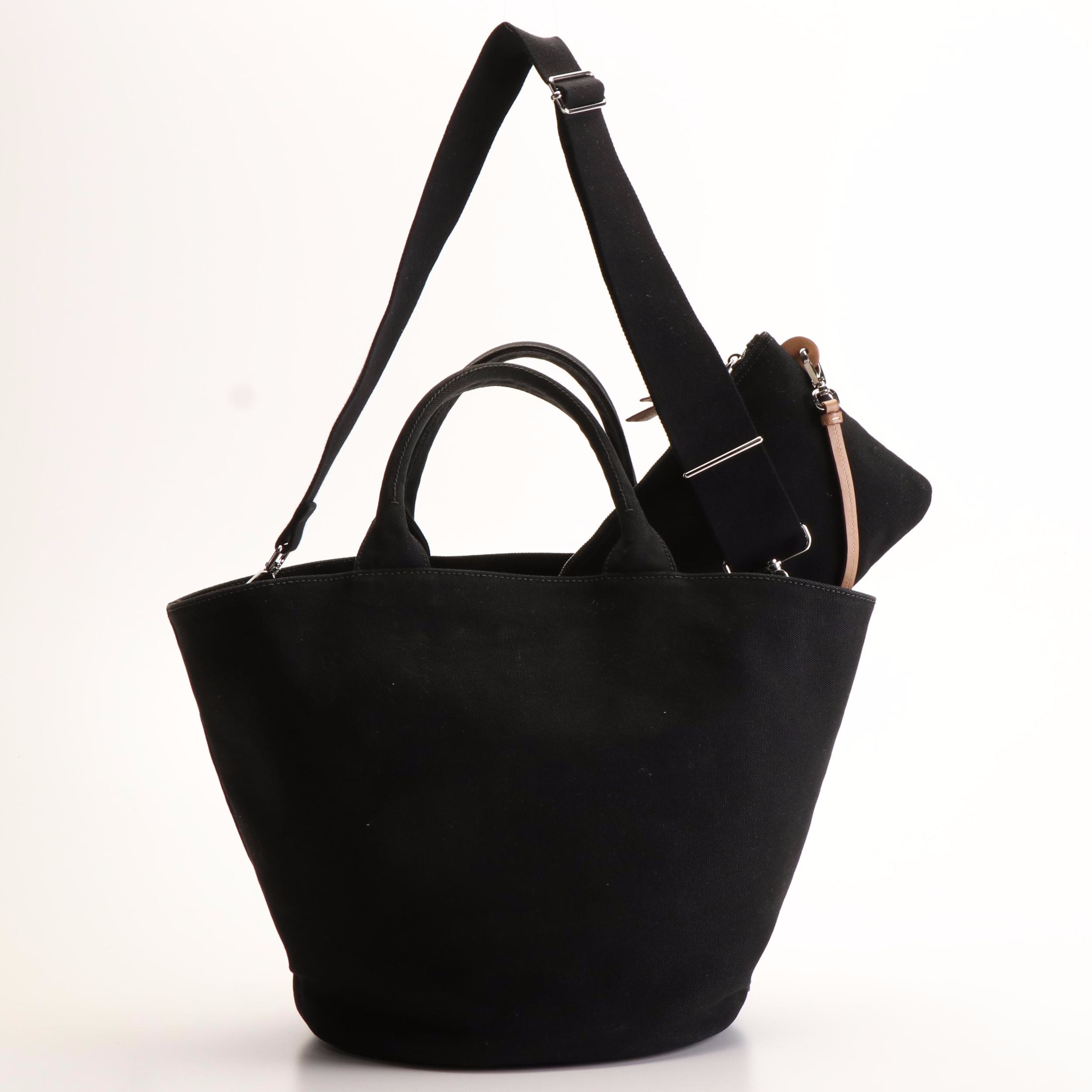 Prada Canapa 2Way Tote with Pochette in Black Canvas