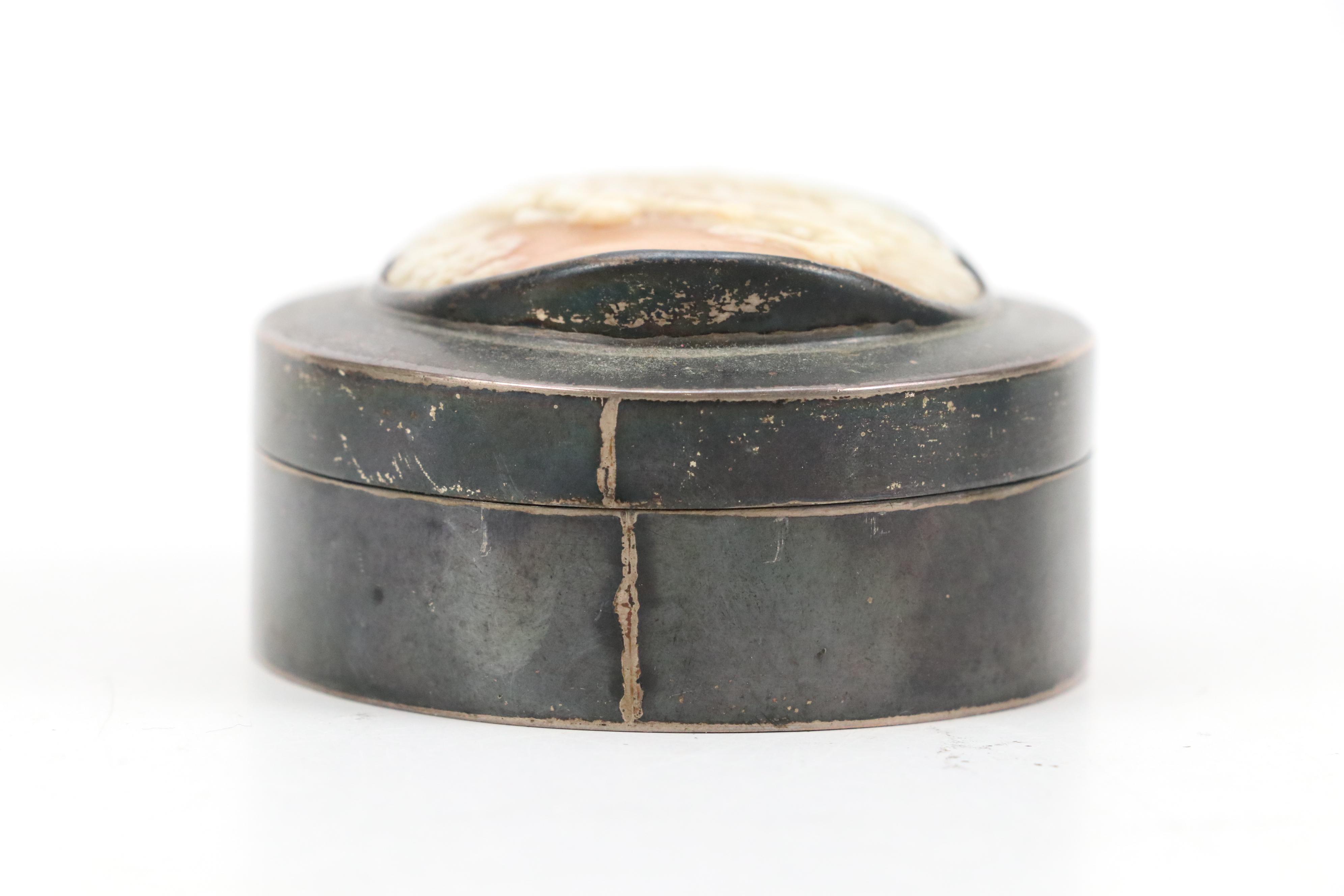 Sterling Silver Box with Cameo Shell Inlay and More Table Accessories