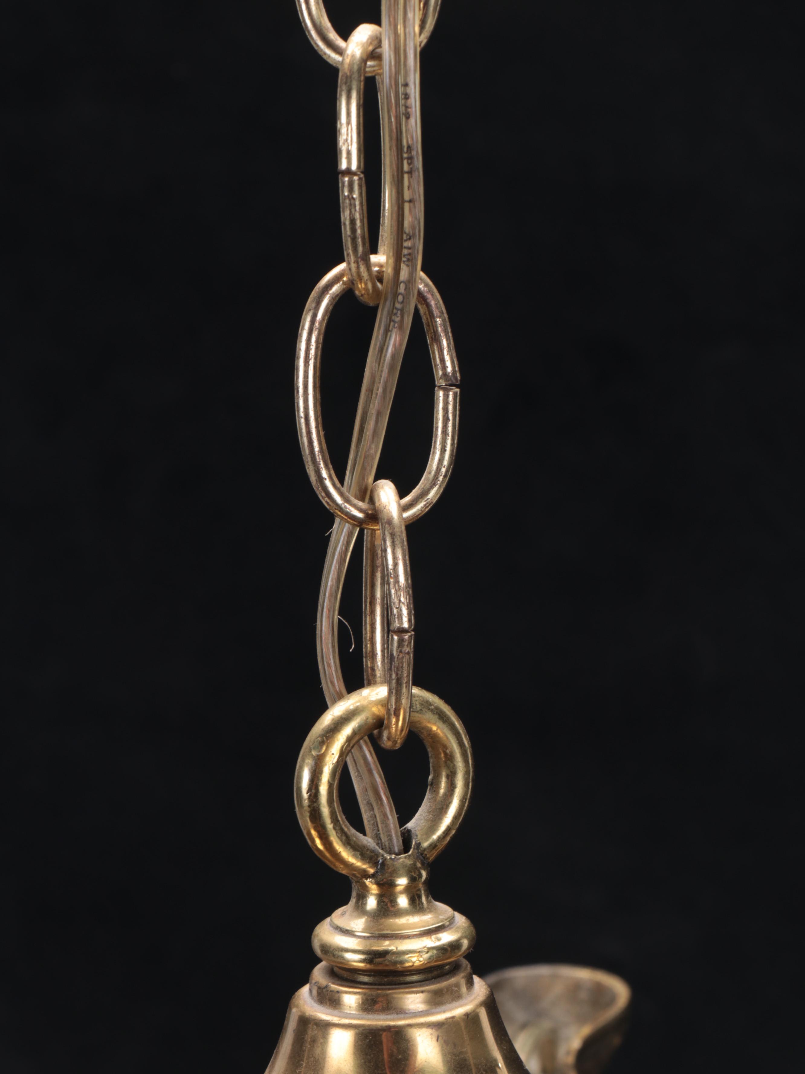 Lacquered Brass Pan Four Arm Pendant Light, Early 20th Century and Updated