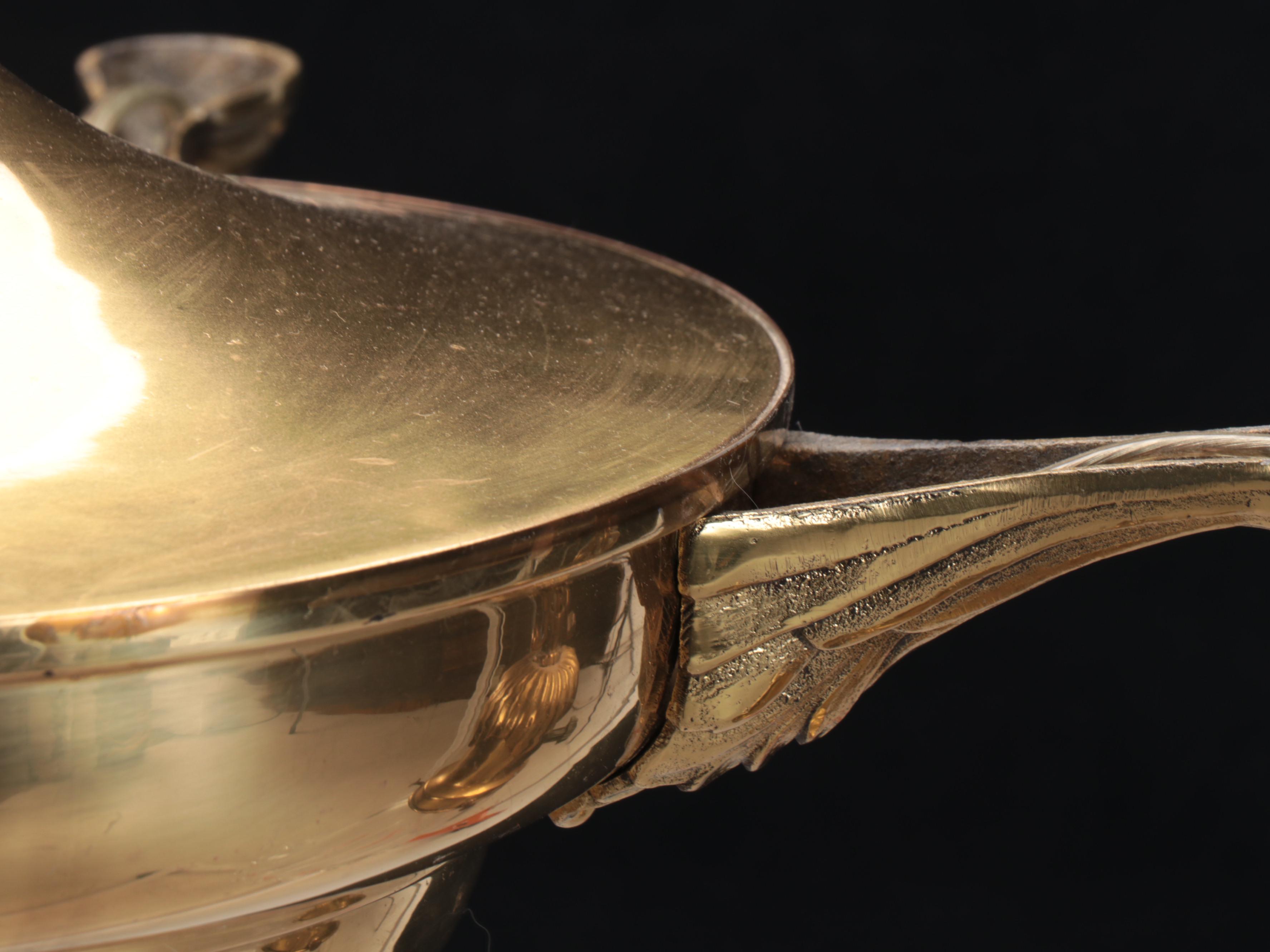 Lacquered Brass Pan Four Arm Pendant Light, Early 20th Century and Updated