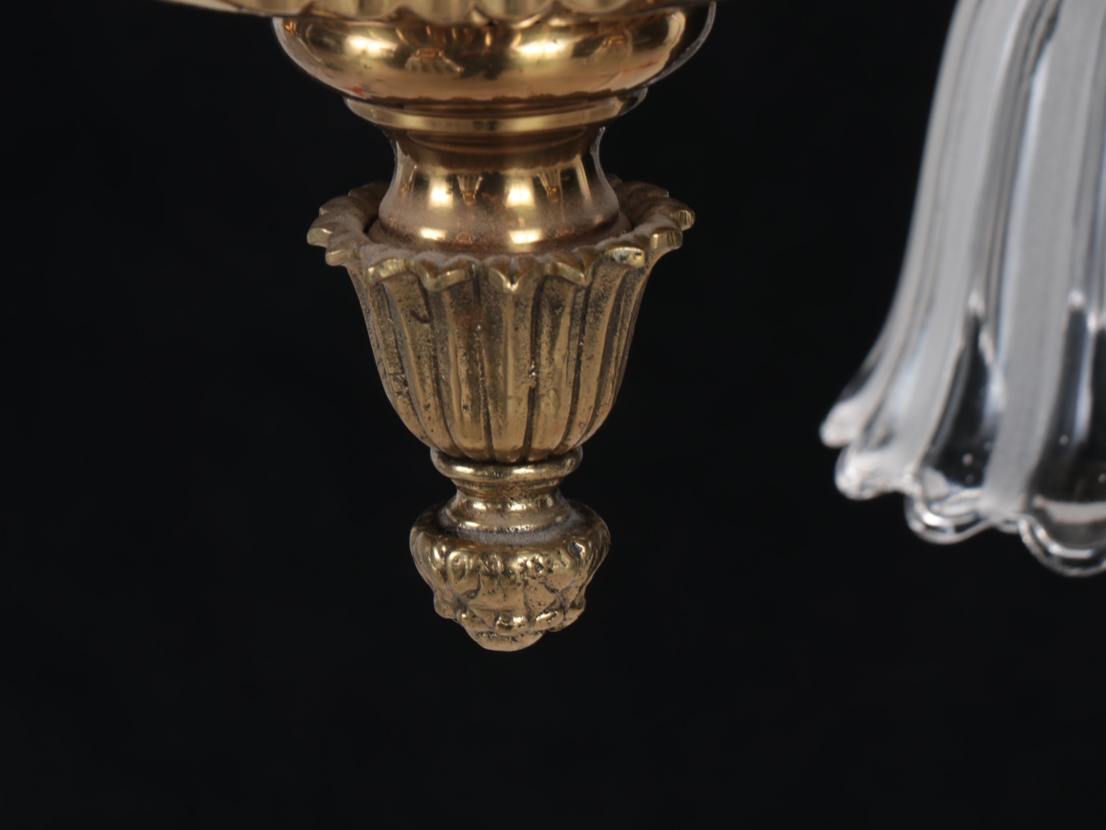 Lacquered Brass Pan Four Arm Pendant Light, Early 20th Century and Updated