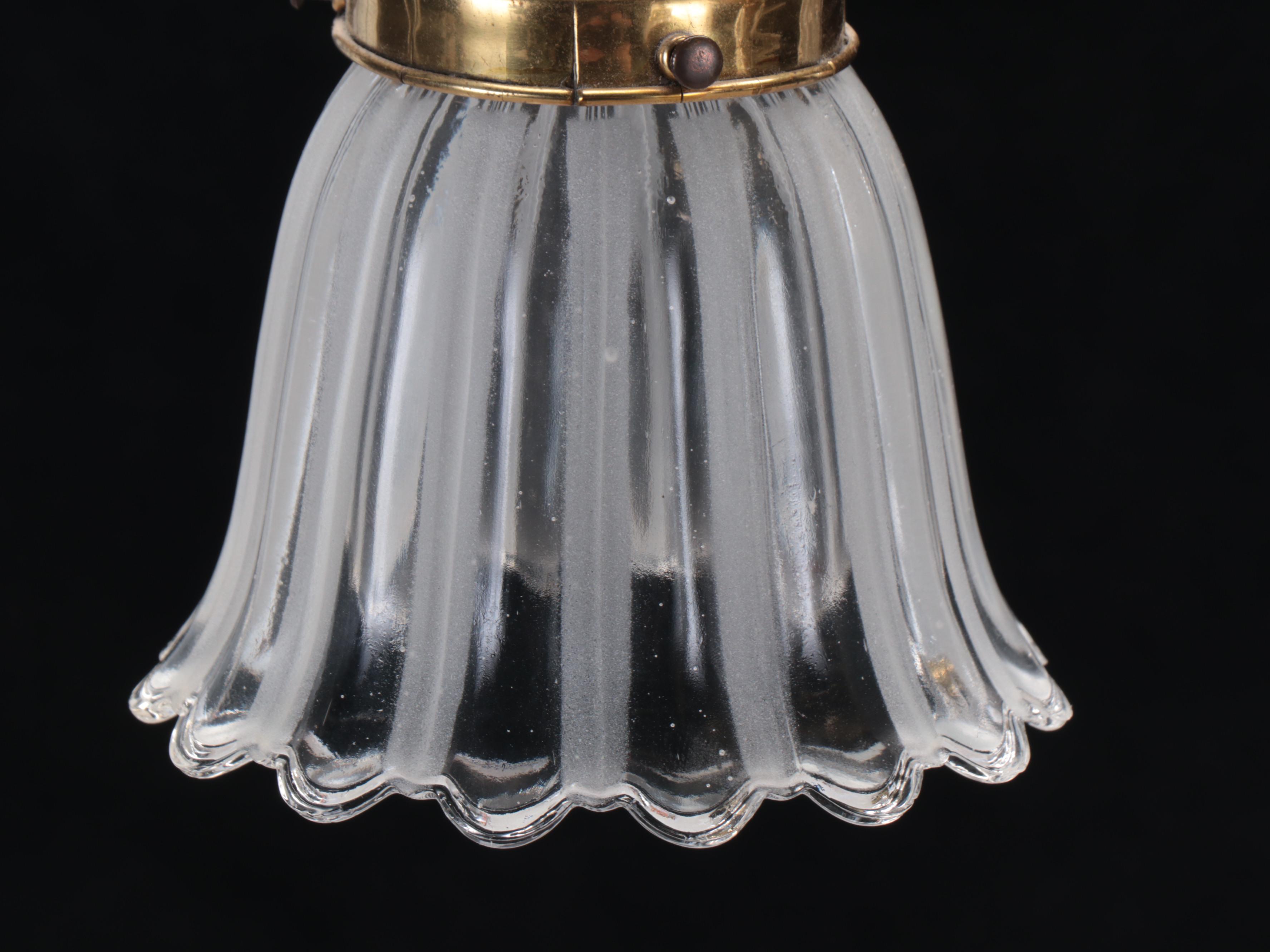 Lacquered Brass Pan Four Arm Pendant Light, Early 20th Century and Updated