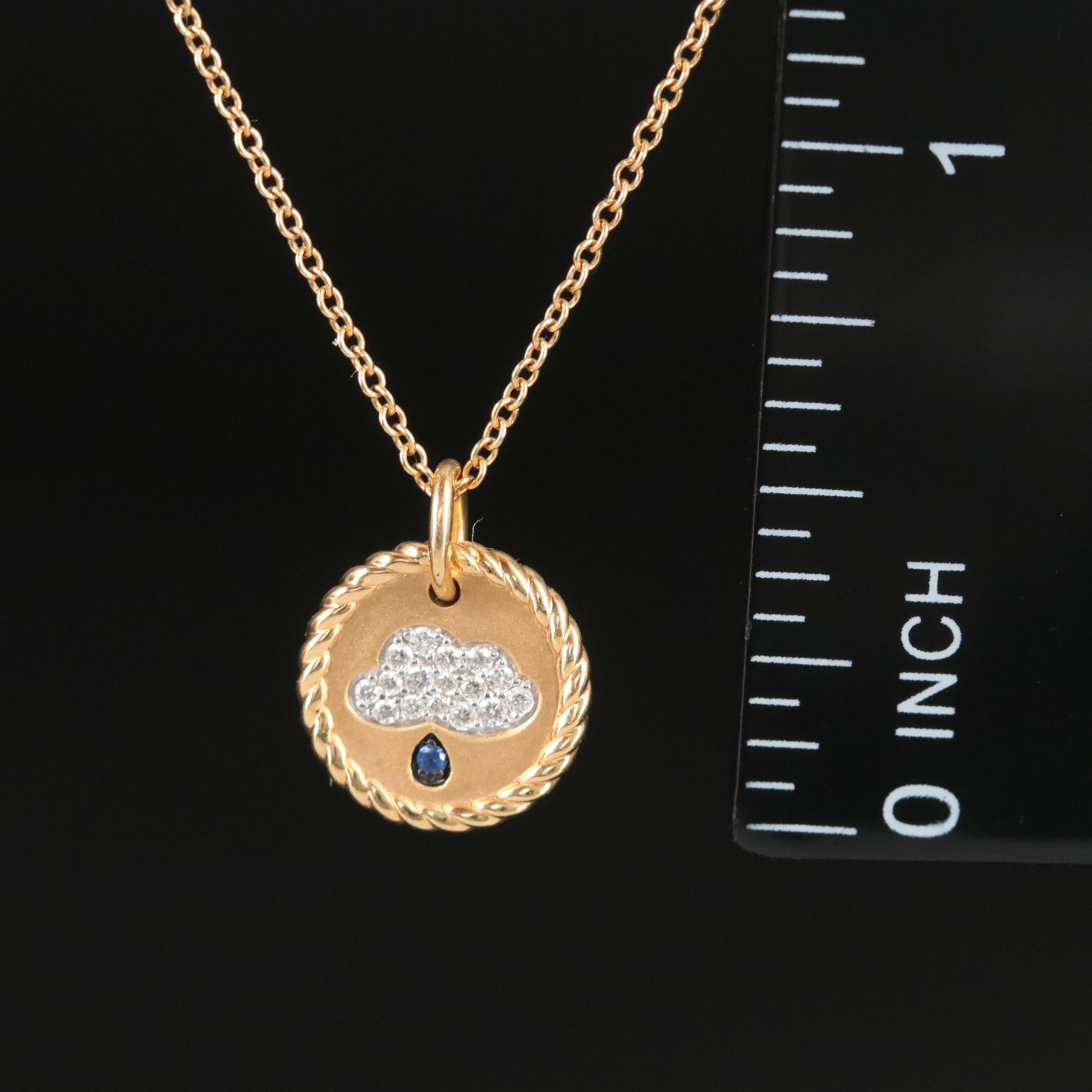 David Yurman 18K Rain Cloud Diamond and Sapphire Charm Pendant Necklace