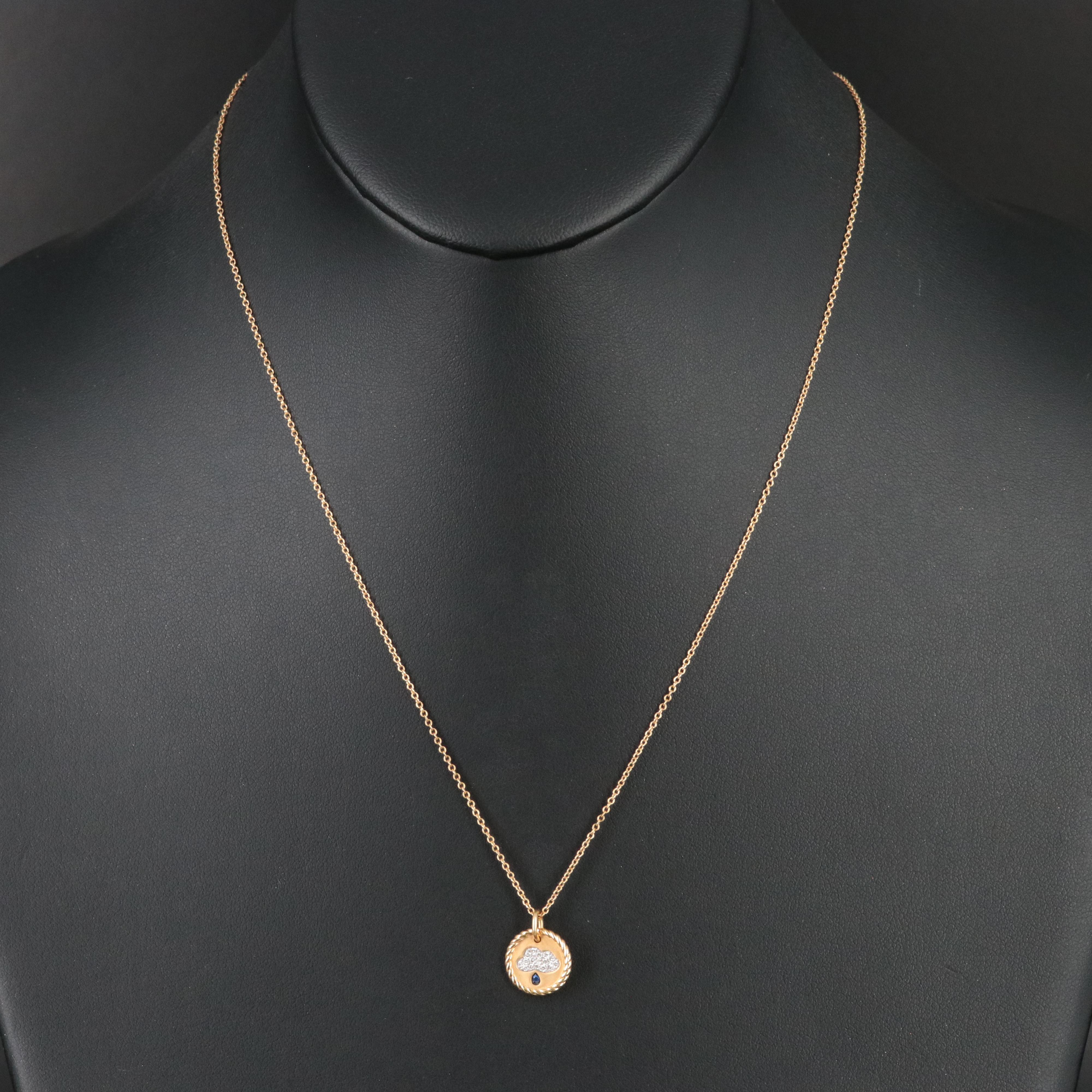 David Yurman 18K Rain Cloud Diamond and Sapphire Charm Pendant Necklace