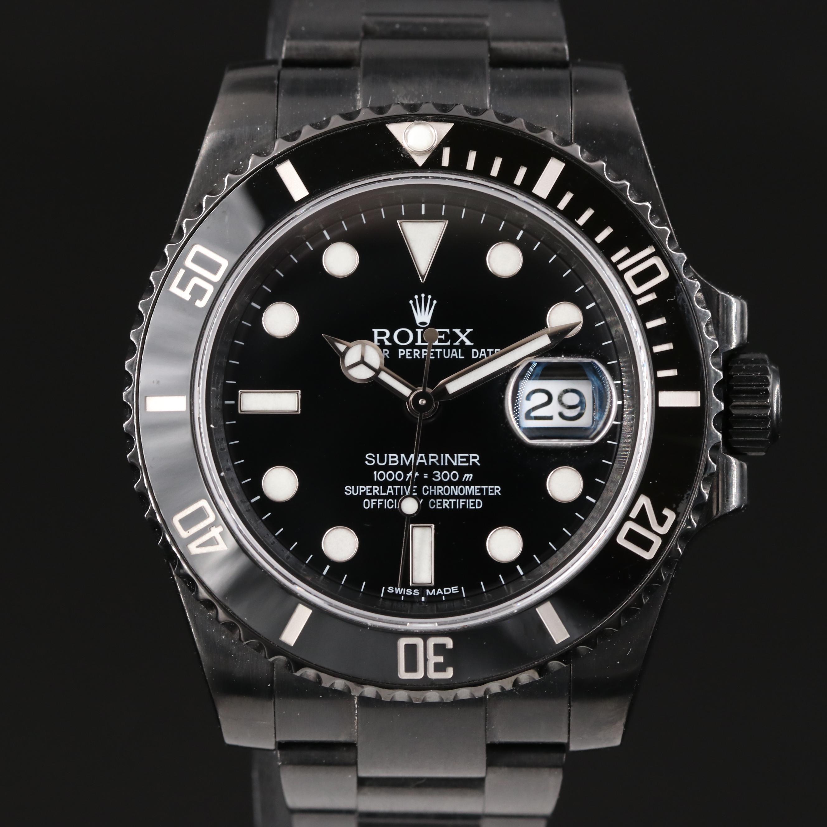 Rolex Submariner Custom Coated DLC-PVD, Ceramic Bezel Watch