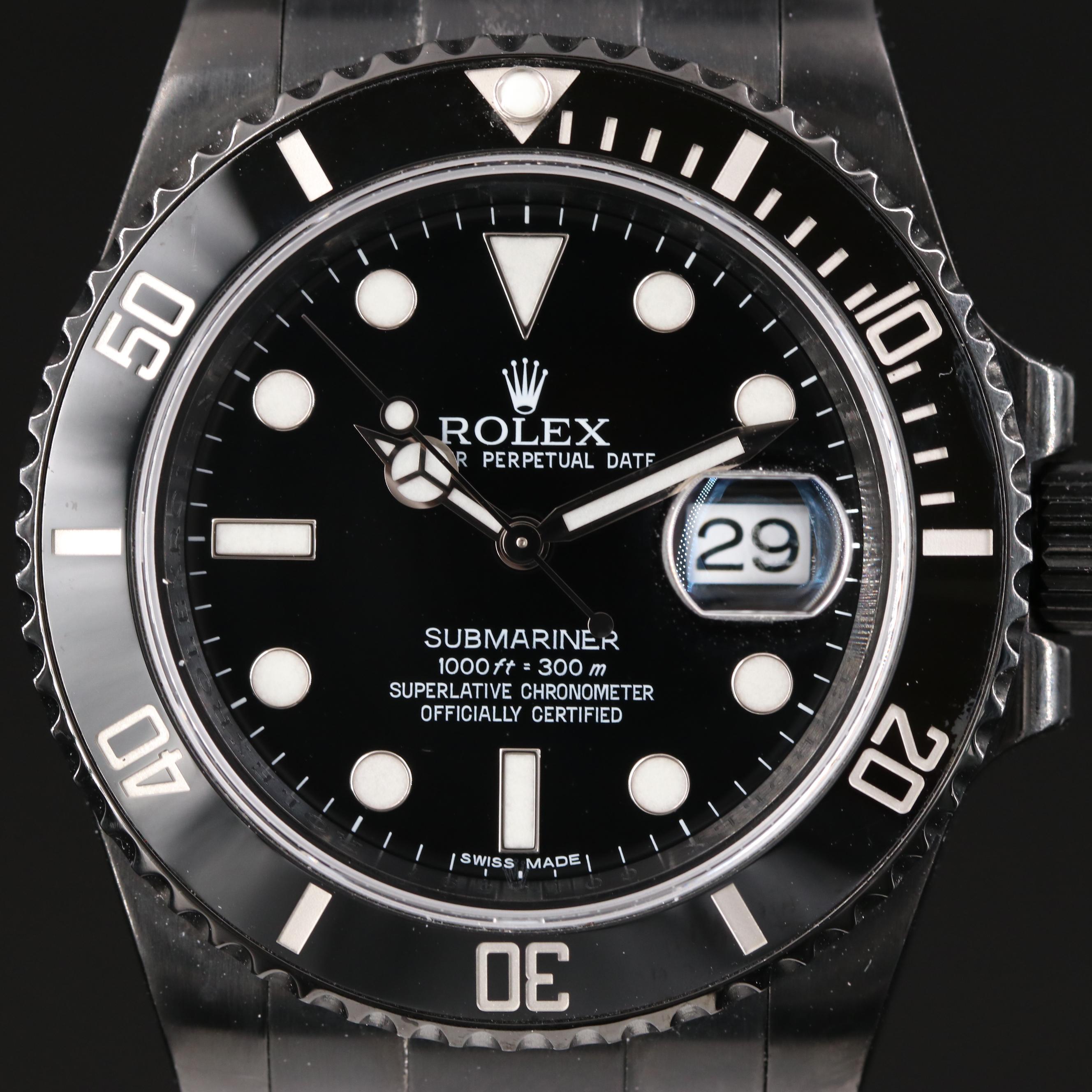 Rolex Submariner Custom Coated DLC-PVD, Ceramic Bezel Watch