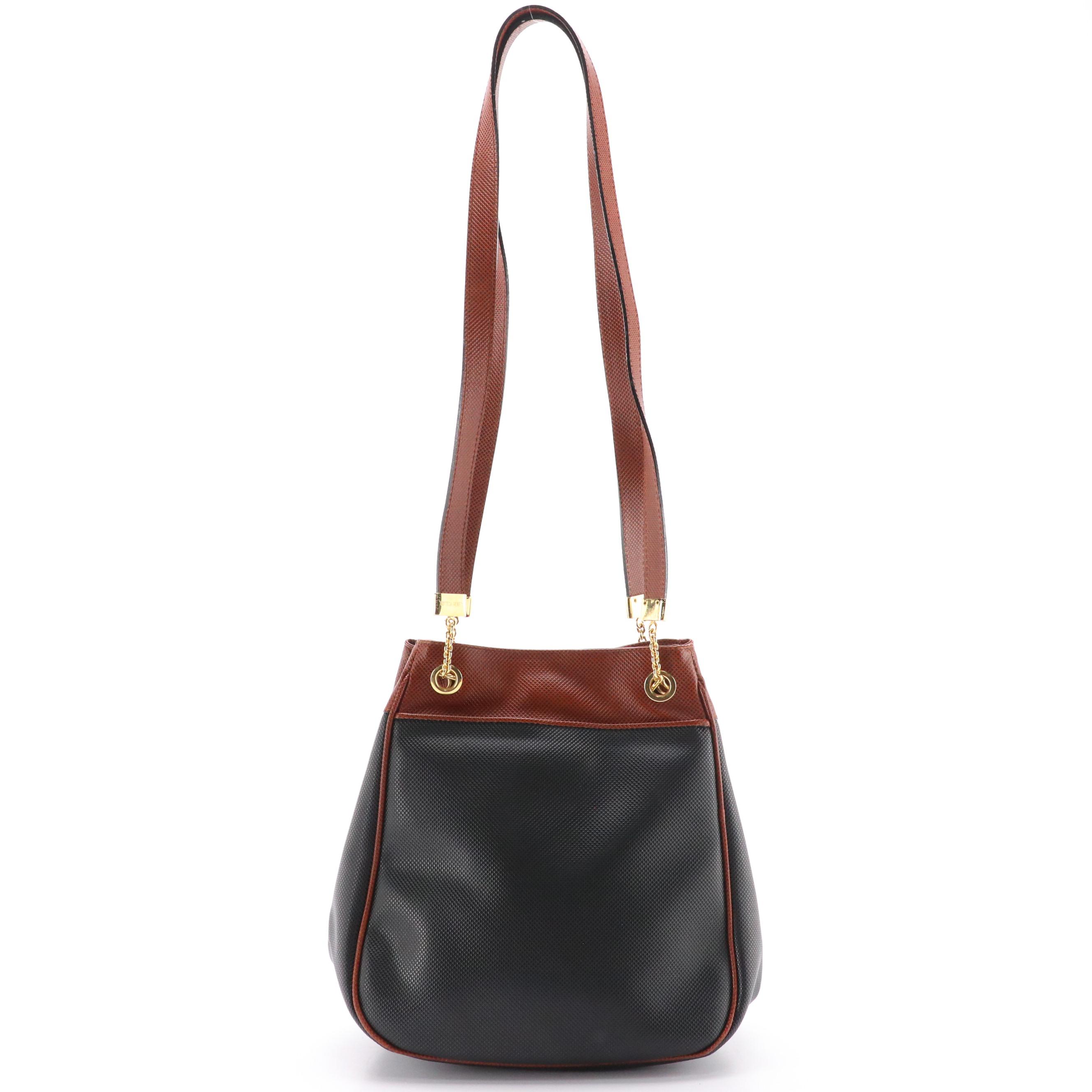 Bottega Veneta Marco Polo Shoulder Bag in Black Rubberized Canvas and Leather