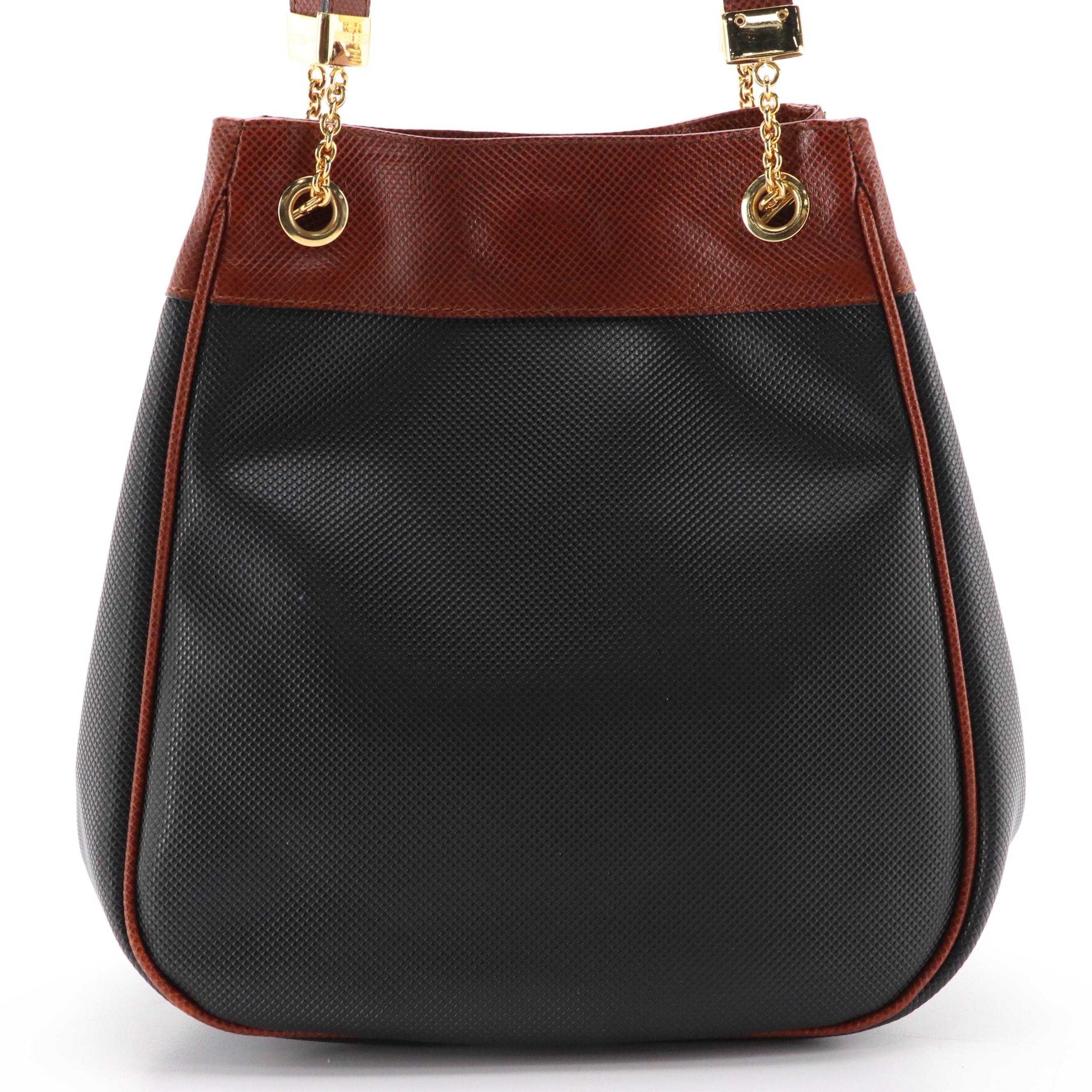 Bottega Veneta Marco Polo Shoulder Bag in Black Rubberized Canvas and Leather