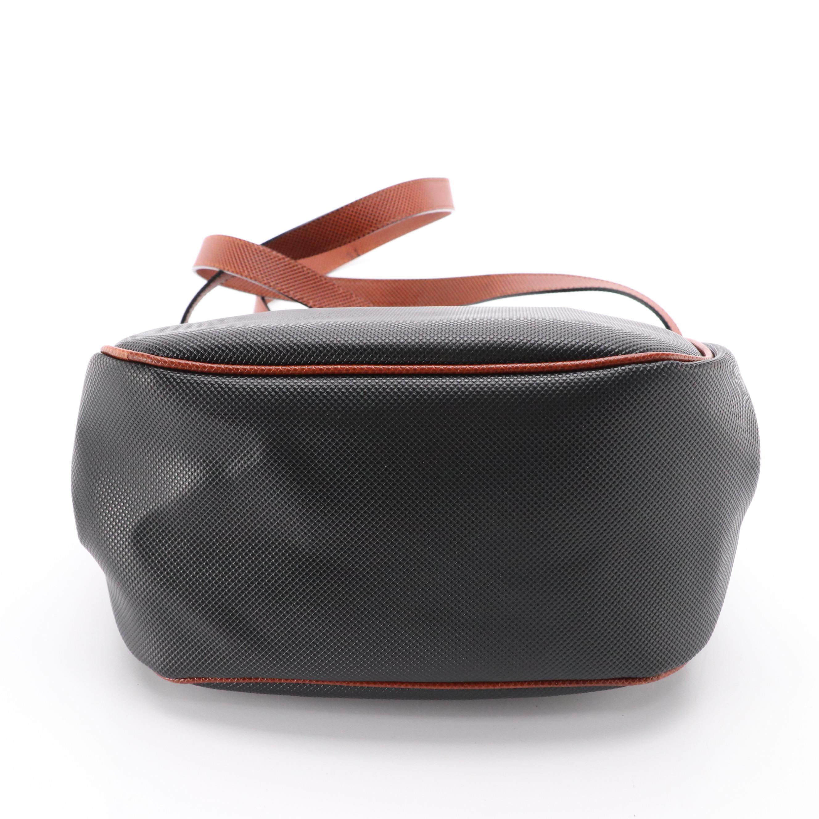 Bottega Veneta Marco Polo Shoulder Bag in Black Rubberized Canvas and Leather