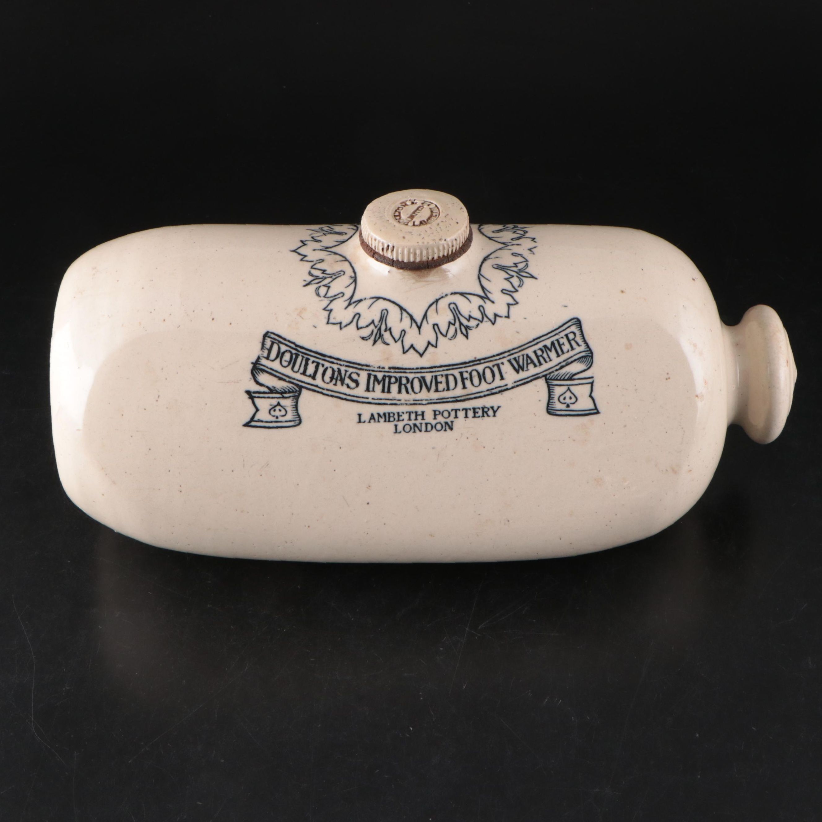 Lambeth Pottery Stoneware Doultons Improved Foot Warmer, Late 19th Century
