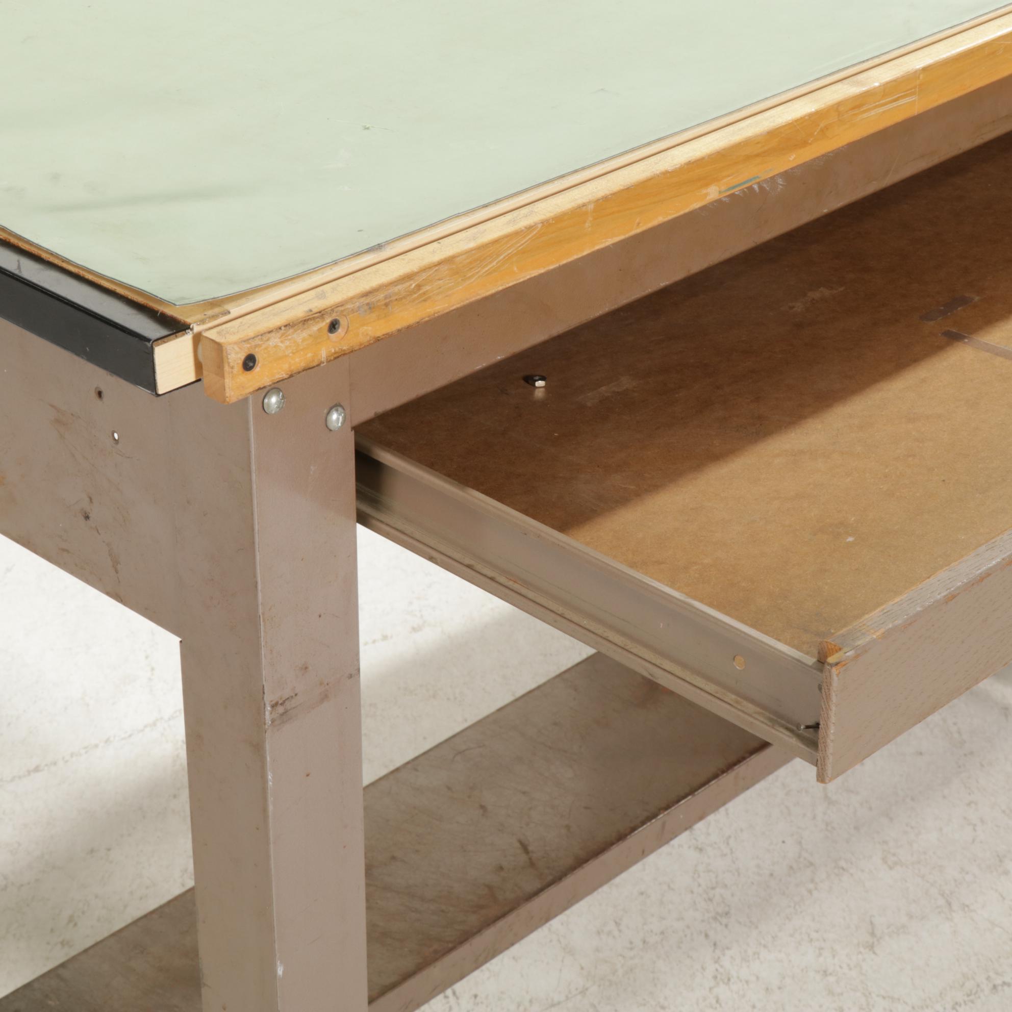 Industrial Drafting Table with Sheet Metal Base, Mid 20th Century