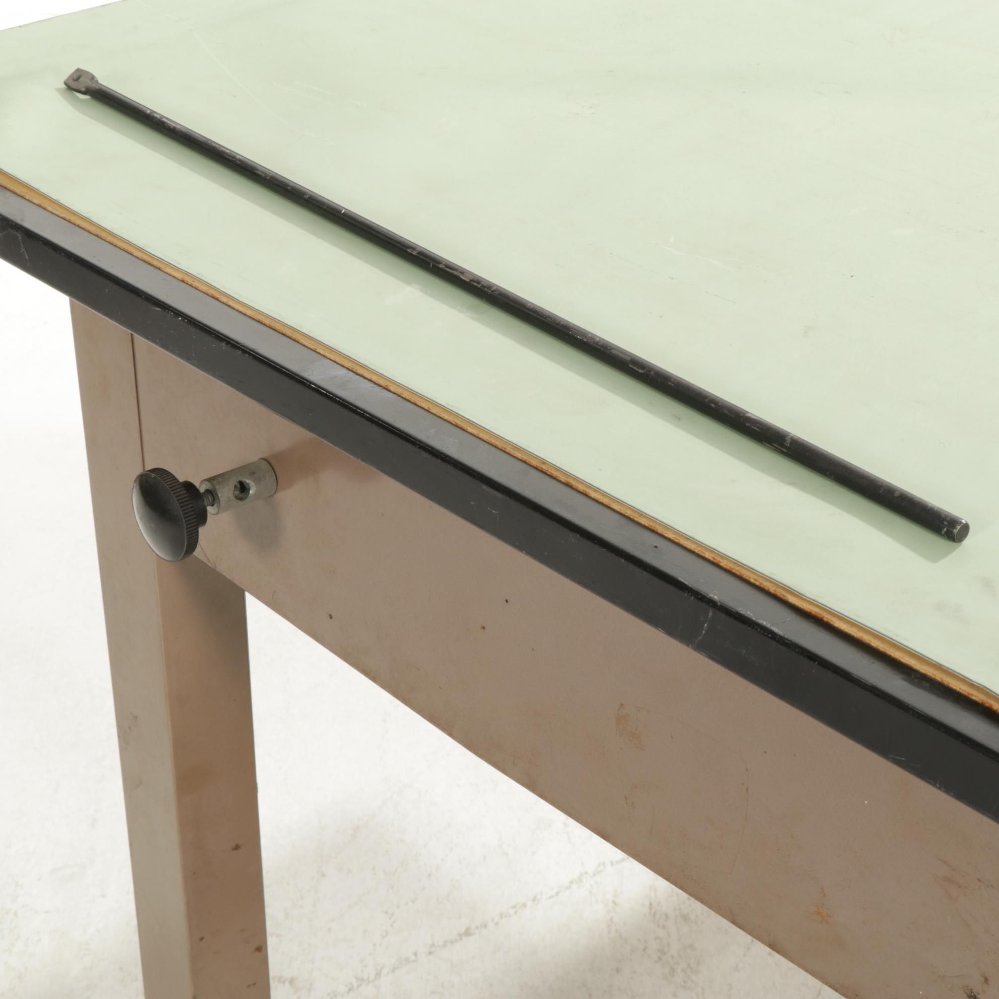 Industrial Drafting Table with Sheet Metal Base, Mid 20th Century