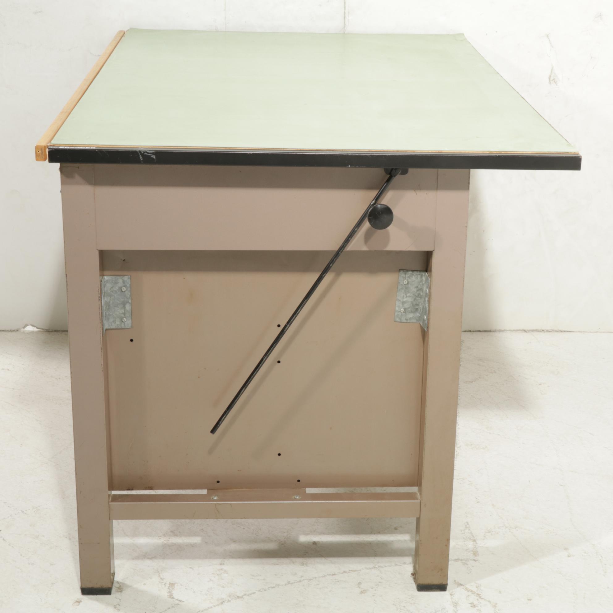 Industrial Drafting Table with Sheet Metal Base, Mid 20th Century