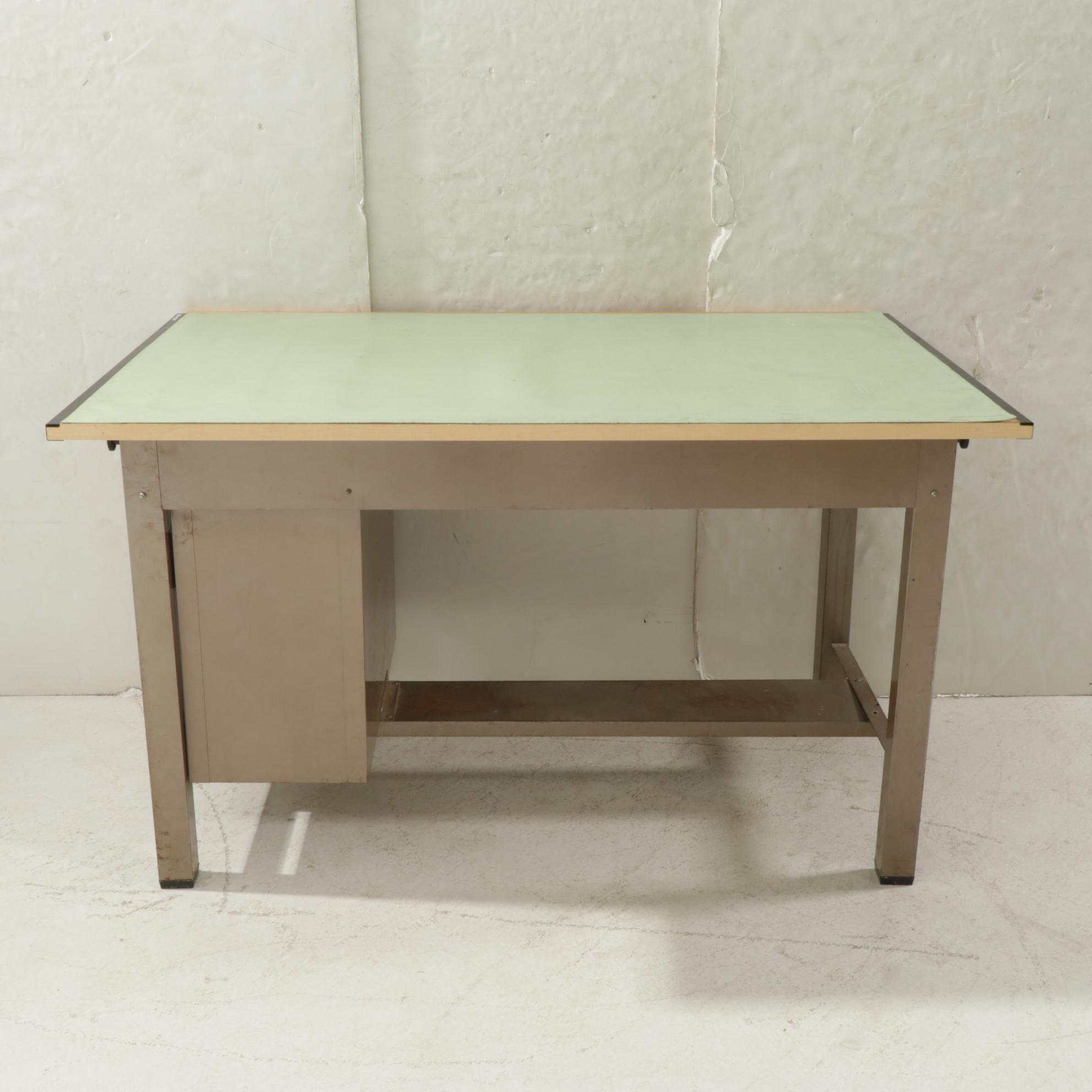 Industrial Drafting Table with Sheet Metal Base, Mid 20th Century