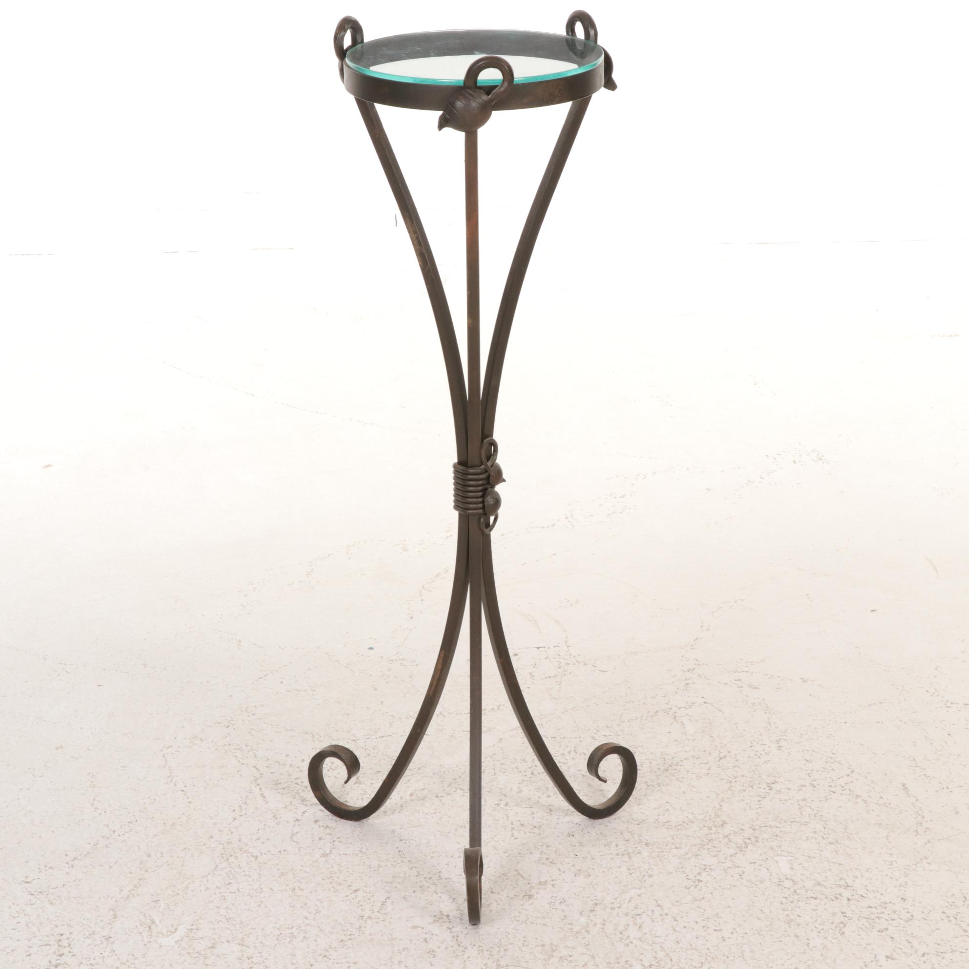 Stone Creek Iron Works Attributed Custom Wrought Iron Leaf Plant Stand