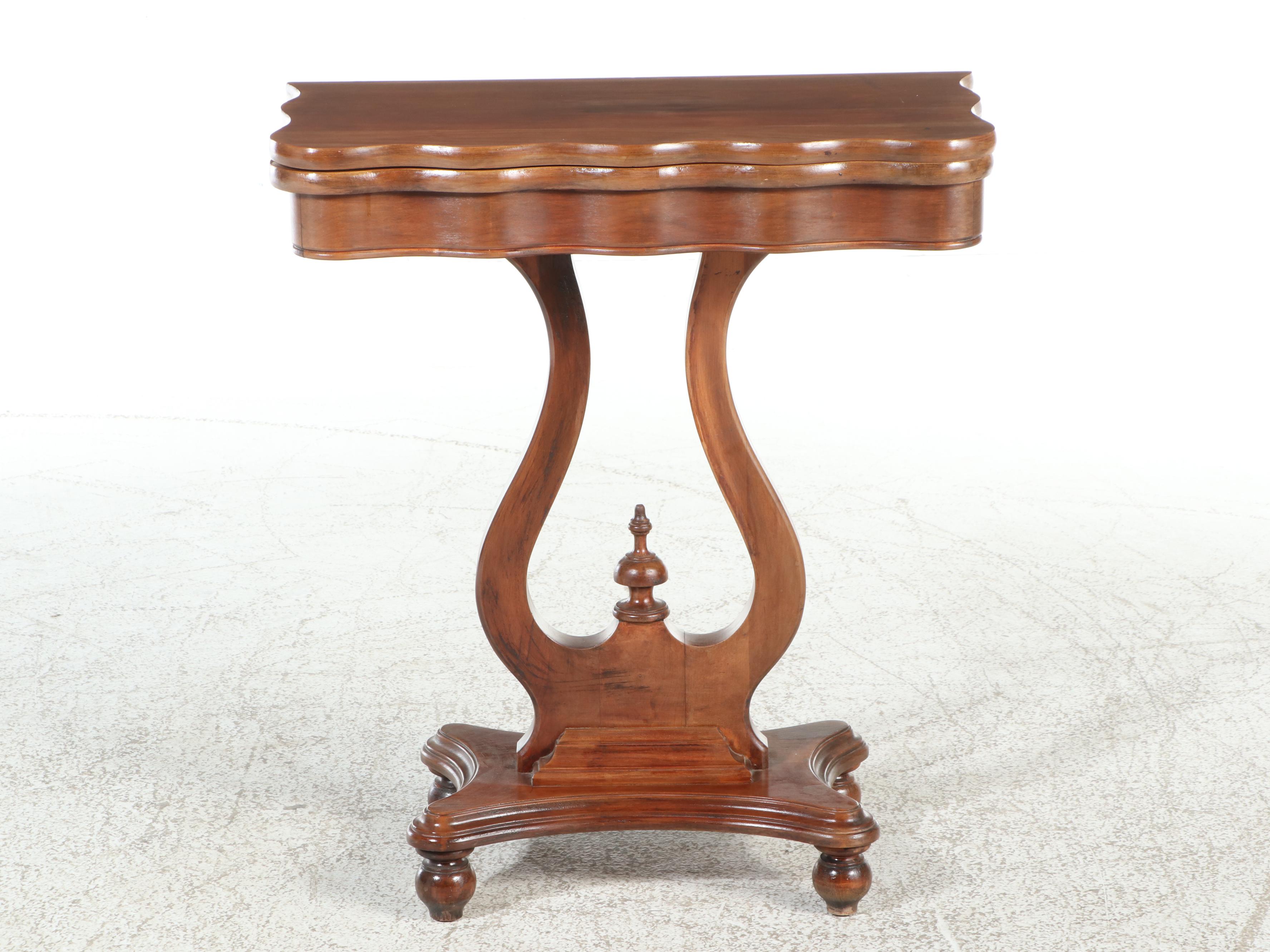 Carl Forslund Empire Style Lyre-Base Games Table, Mid-20th Century