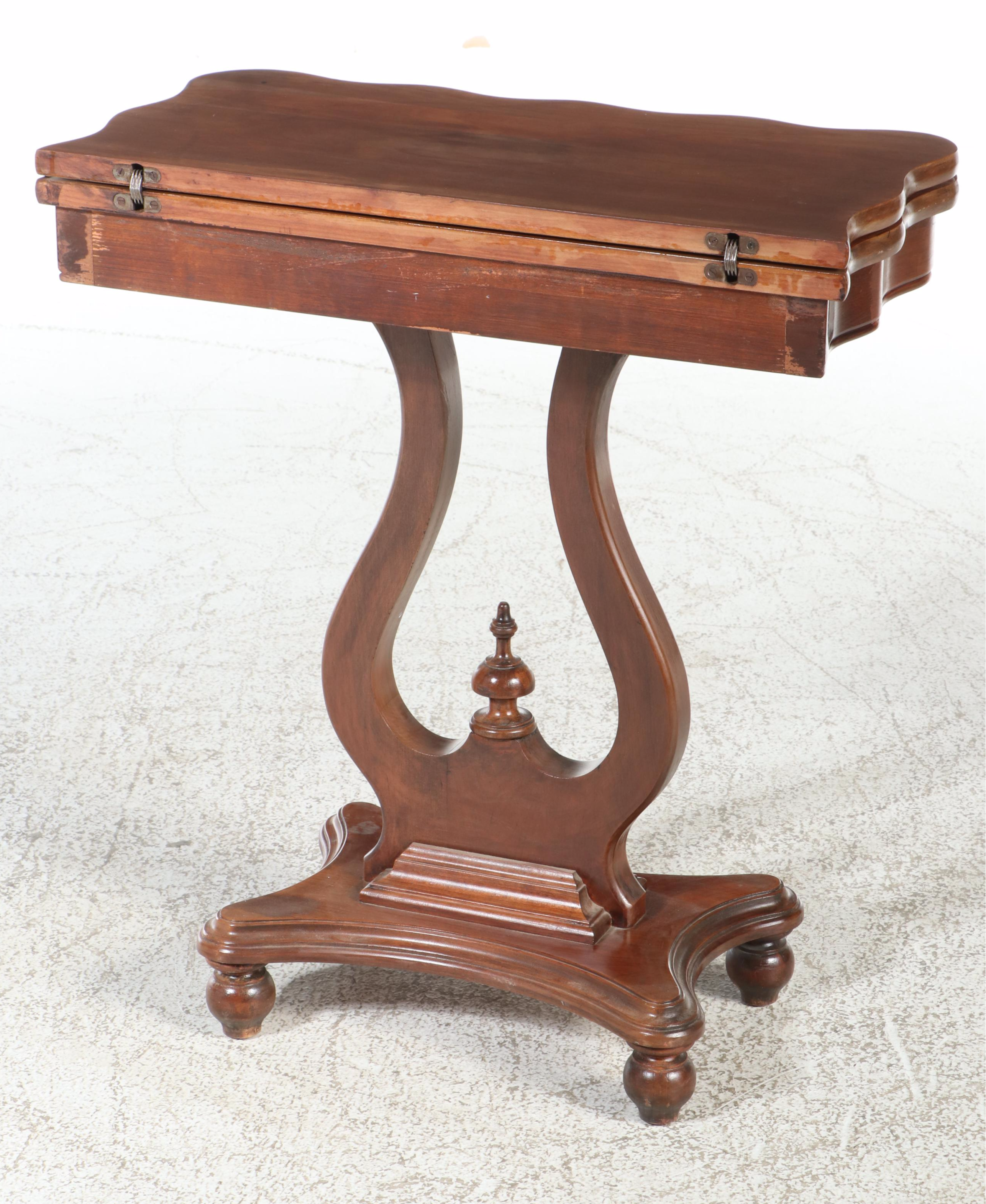 Carl Forslund Empire Style Lyre-Base Games Table, Mid-20th Century